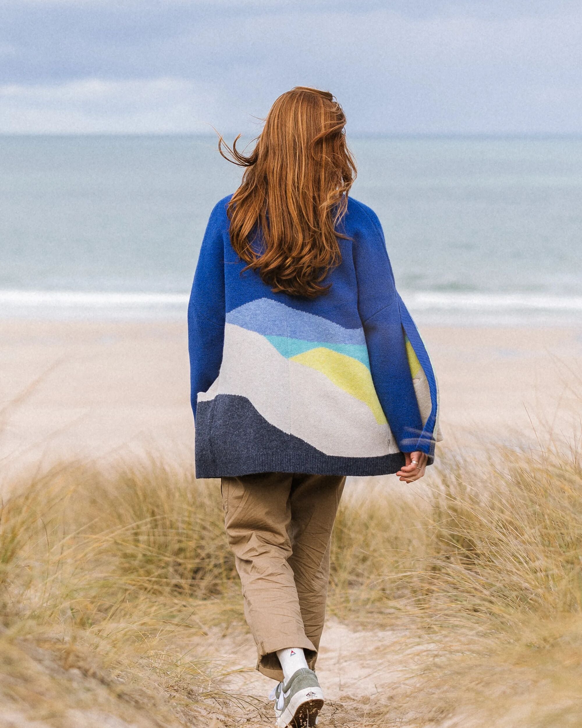 Scenic Recycled Long Knitted Cardigan - Scenic Azure Blue - Lifestyle