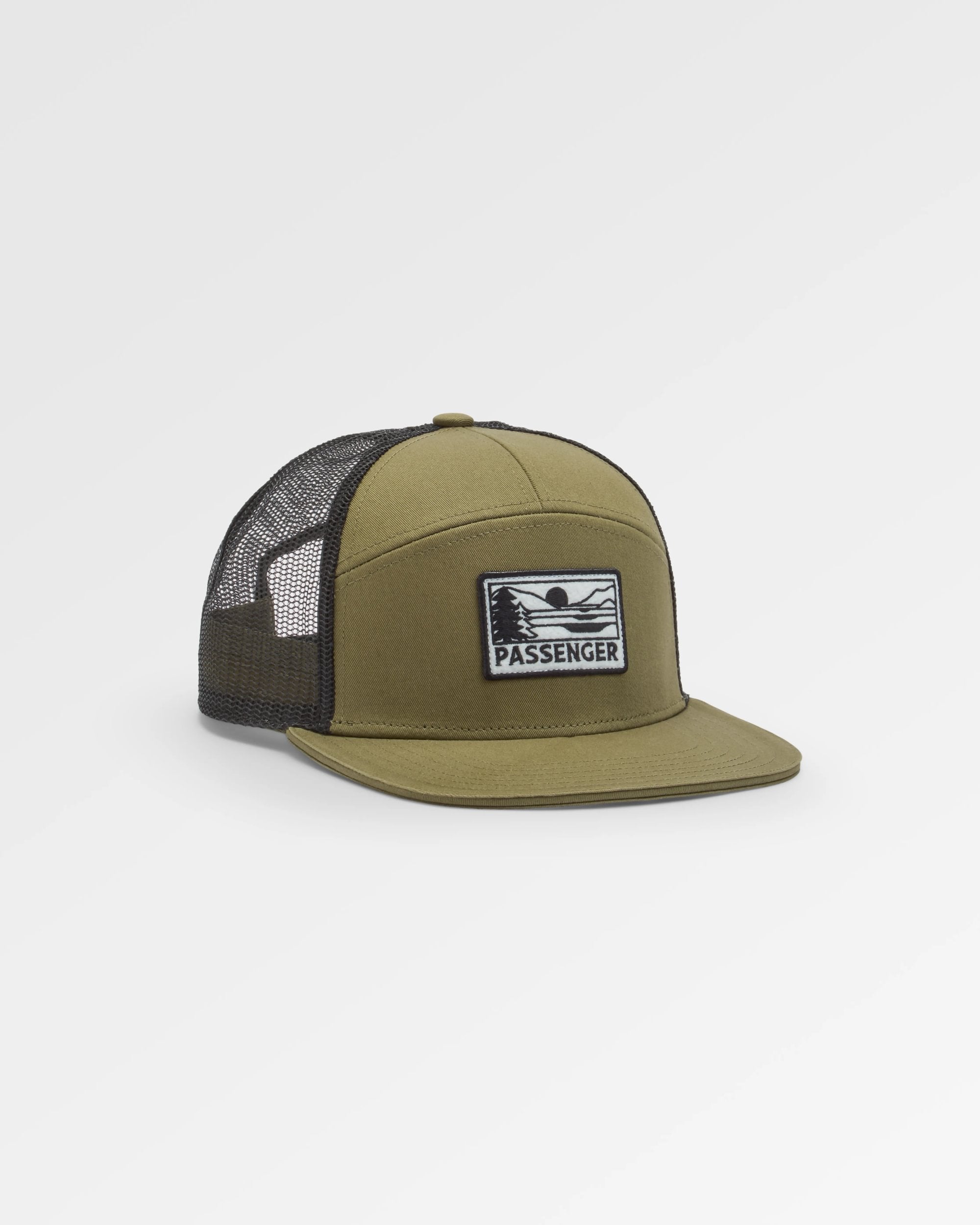 Roamer 7 Panel Organic Cotton Trucker Cap - Khaki - Flatlay