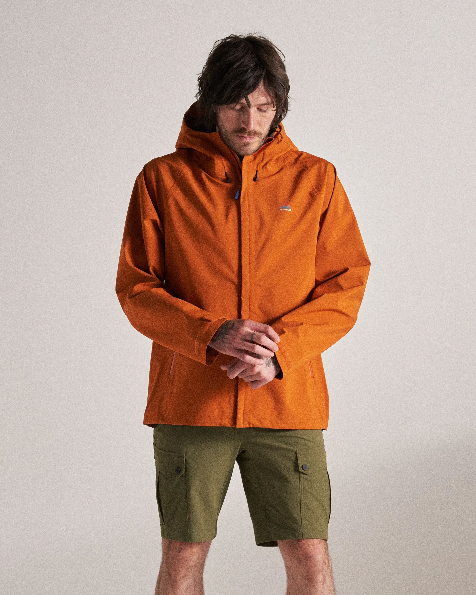 Five Season Recycled Waterproof Jacket - Sunset Orange - Studio Model