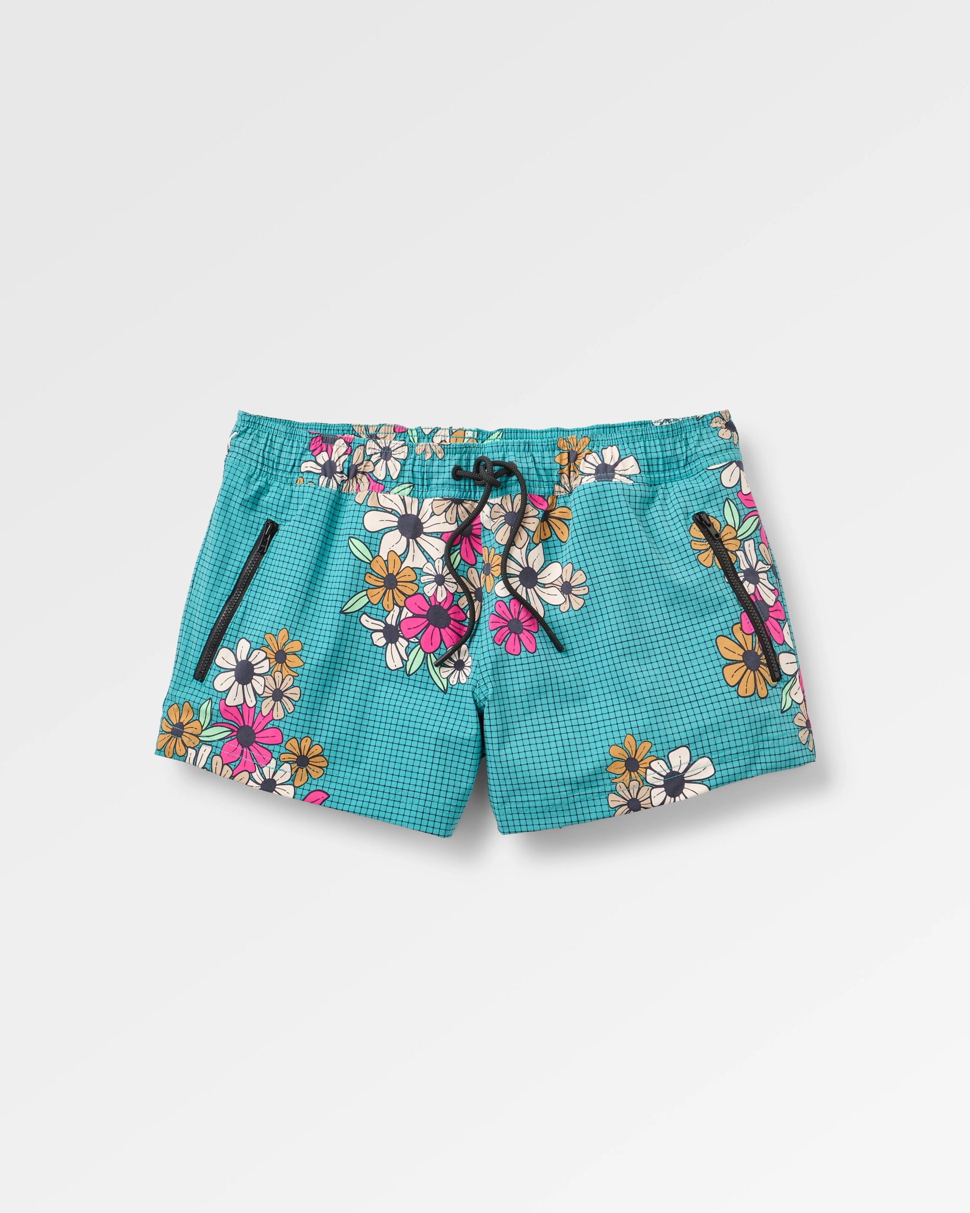Way Out Netplus® All Purpose Short - Floral Grid Ocean Teal - Flatlay