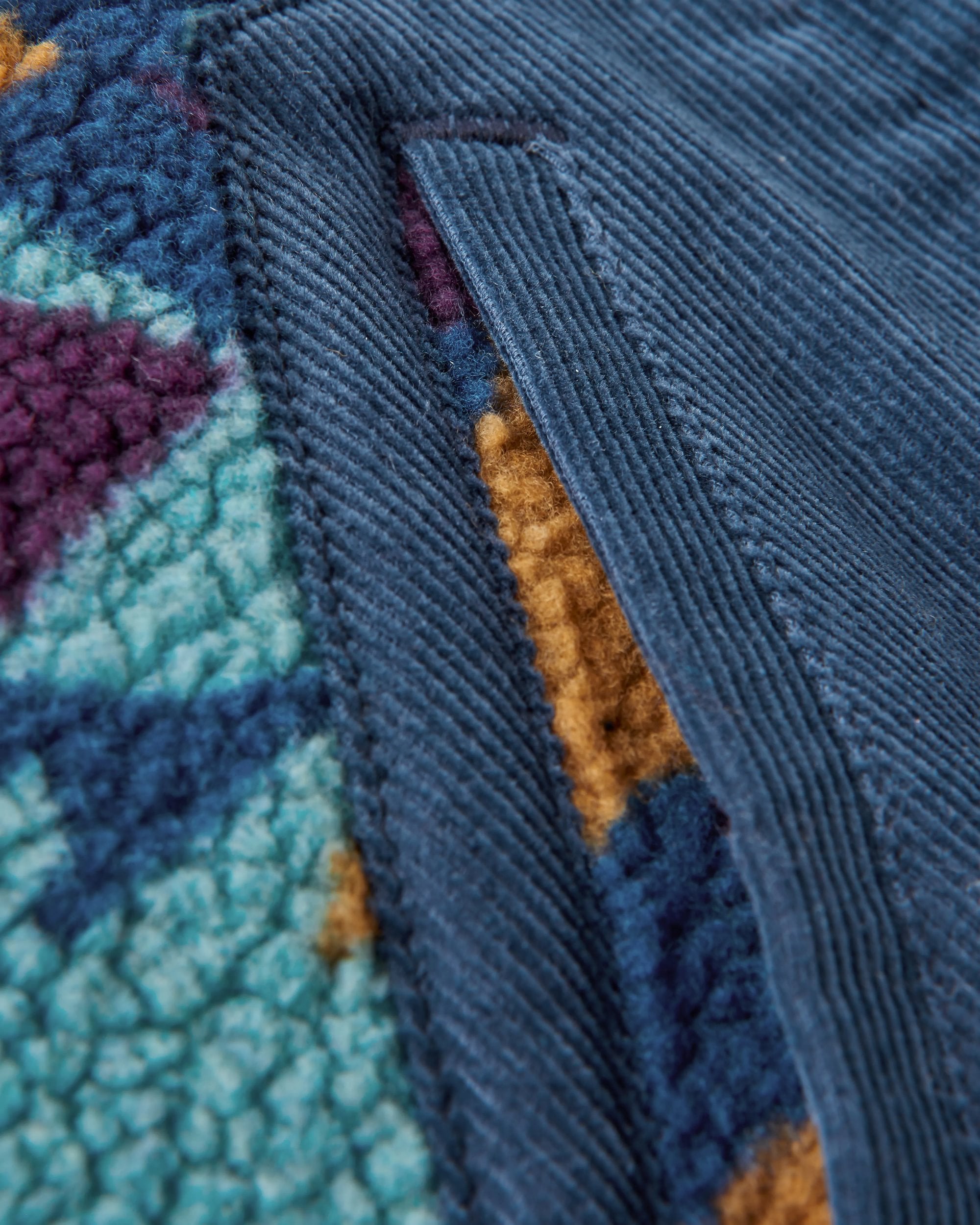 Clover Recycled Cotton-Lined Sherpa Fleece - Deep Blue Camo Pattern - Flatlay