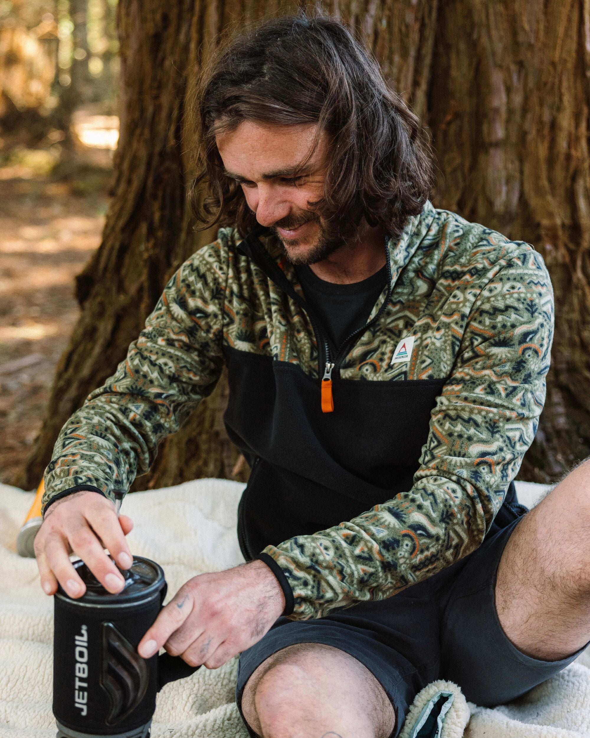 Set Off Recycled Polar 1/4 Zip Fleece - Elemental Geo Khaki - Lifestyle