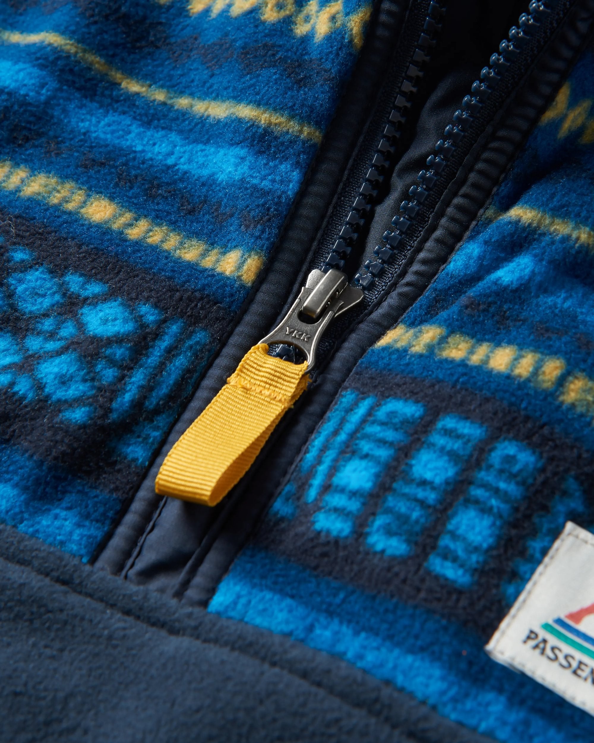 Set Off Recycled Polar 1/4 Zip Fleece - Patchwork Stripe Tidal Blue/ Deep Navy - Flatlay