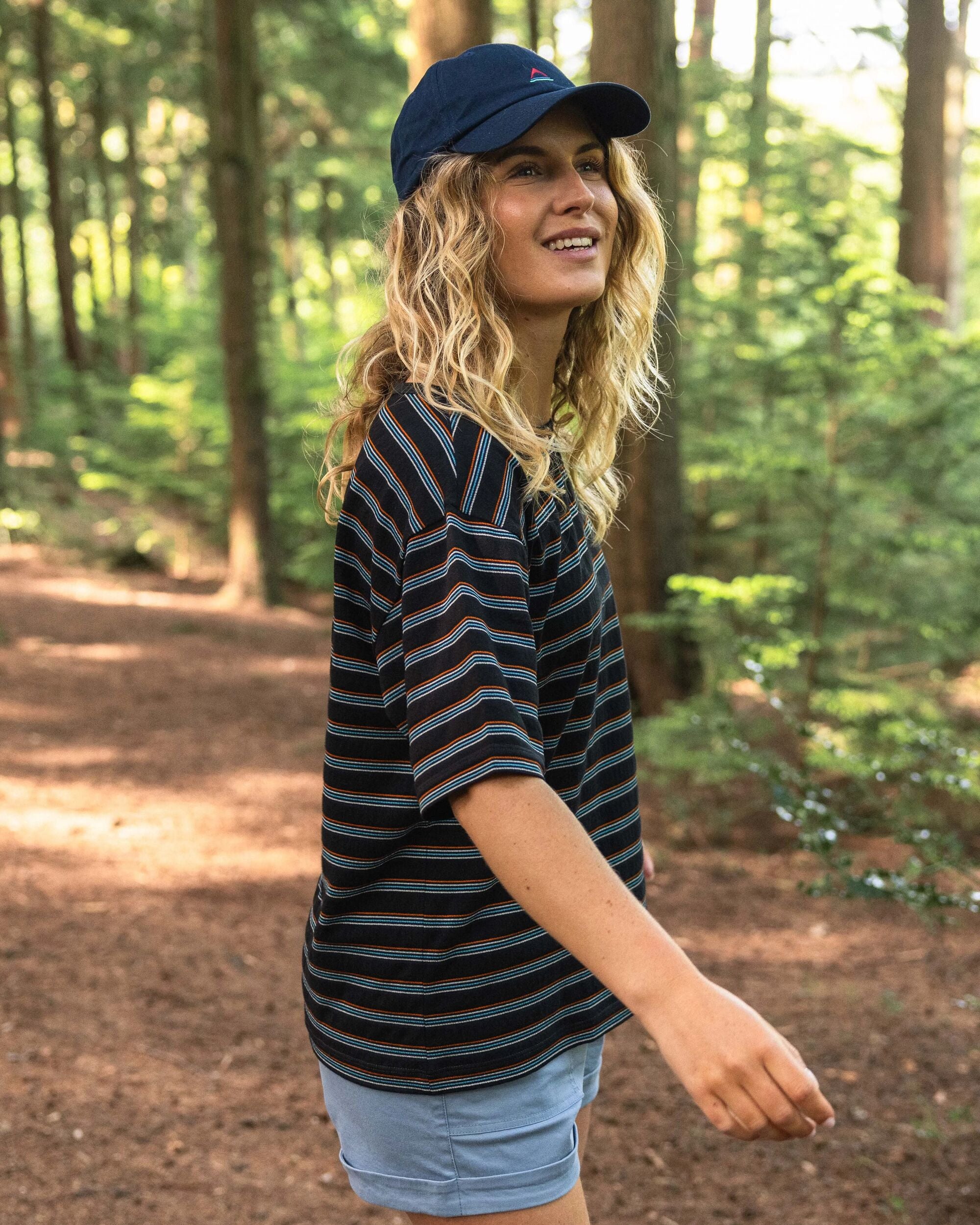 Retro Vibes Organic Cotton T-Shirt - Black Multi Stripe - Lifestyle