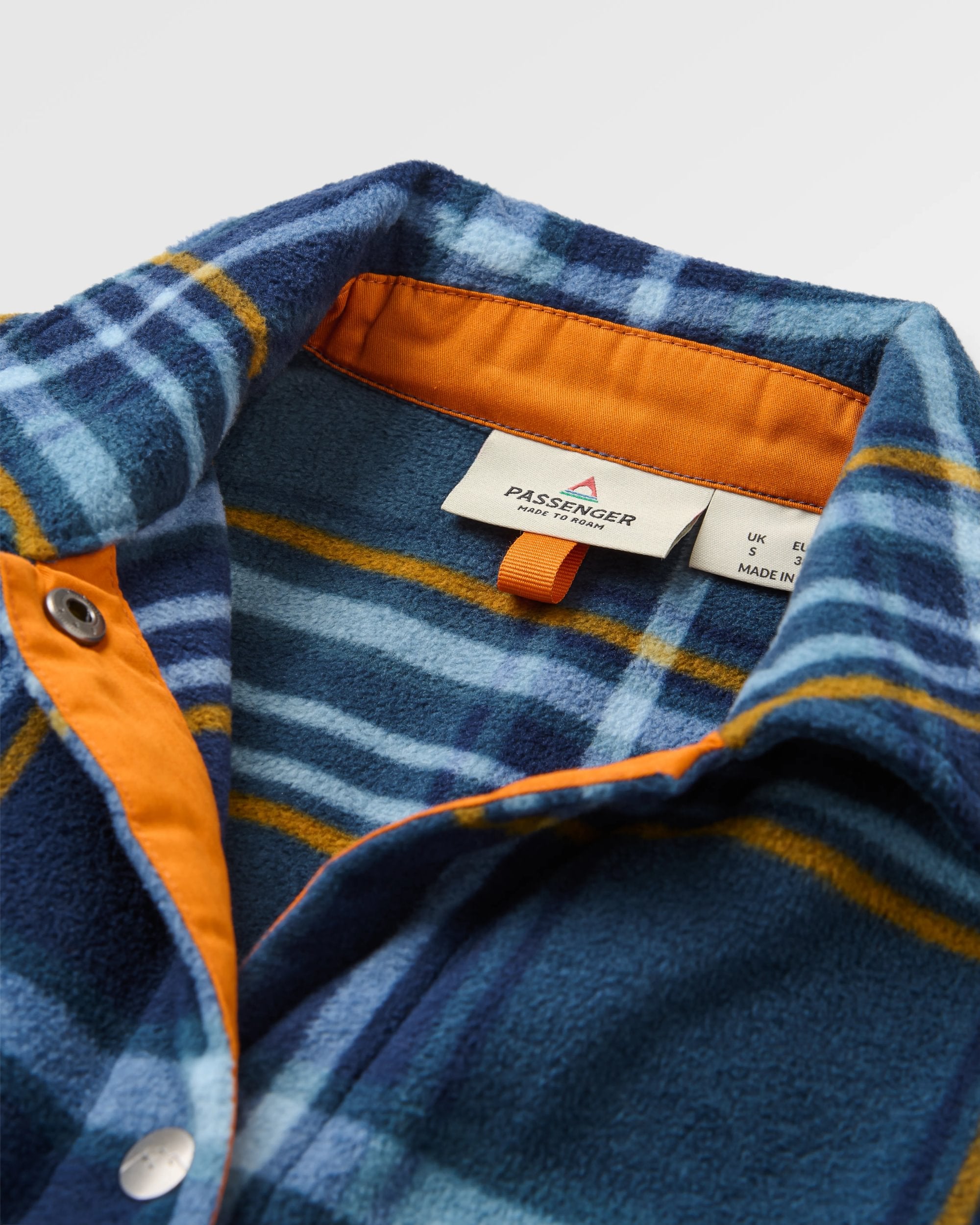 East Recycled Polar Fleece Shirt - Rich Navy/Faded Denim Check - Flatlay