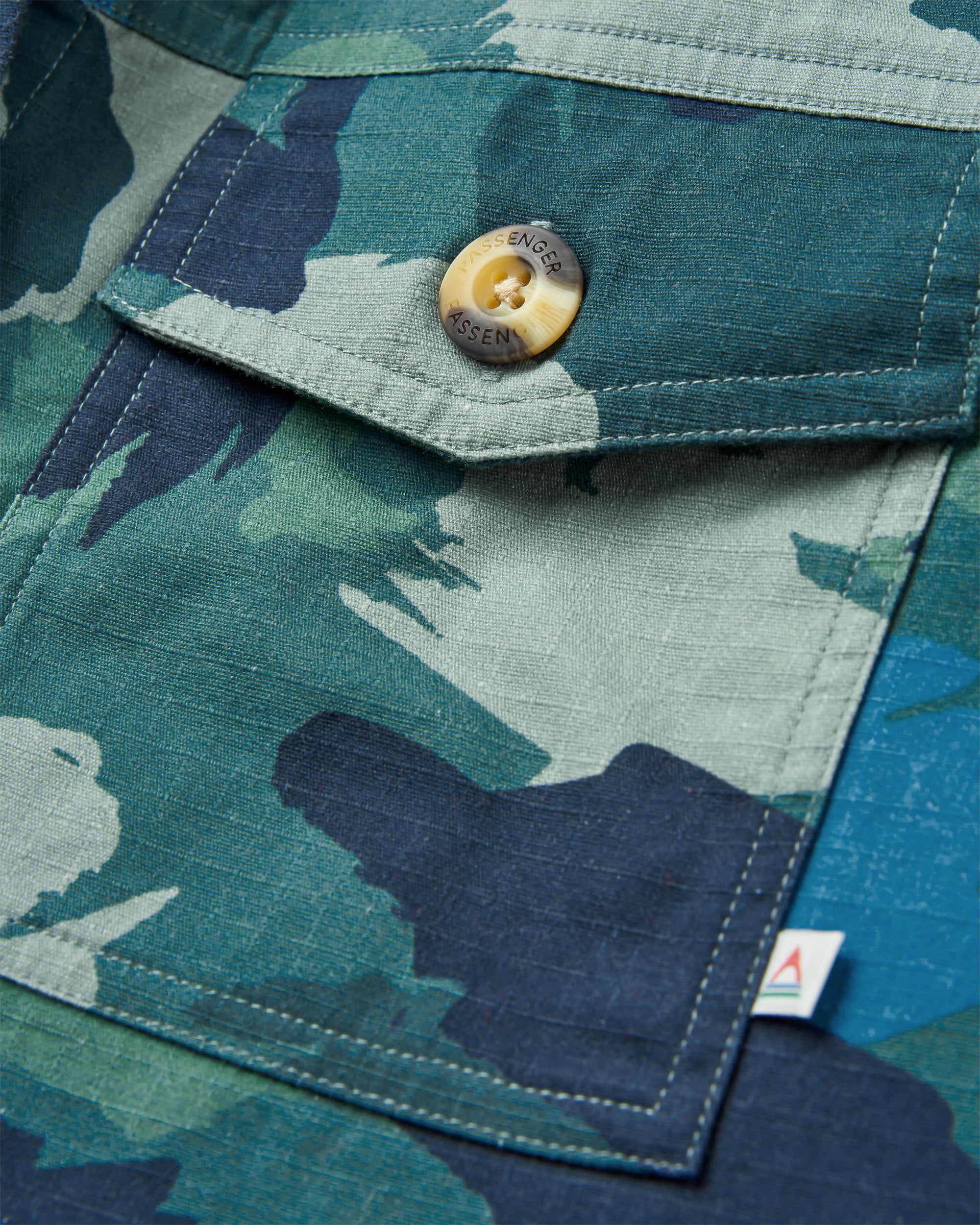 Coral Organic Cotton LS Shirt - Alpine Camo Rain Forest - Flatlay
