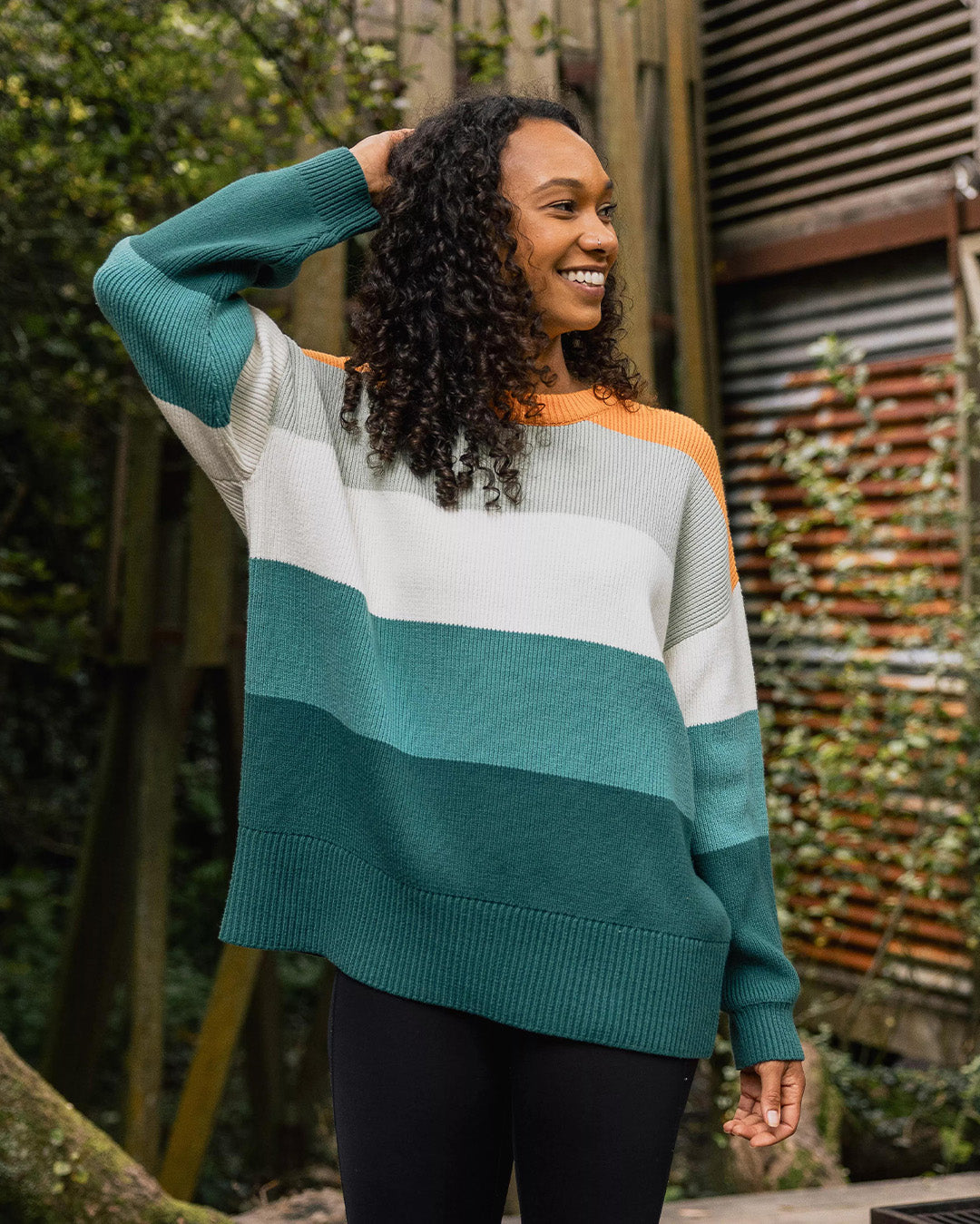 Moments Oversized Organic Knitted Jumper - Multi Stripe - Lifestyle