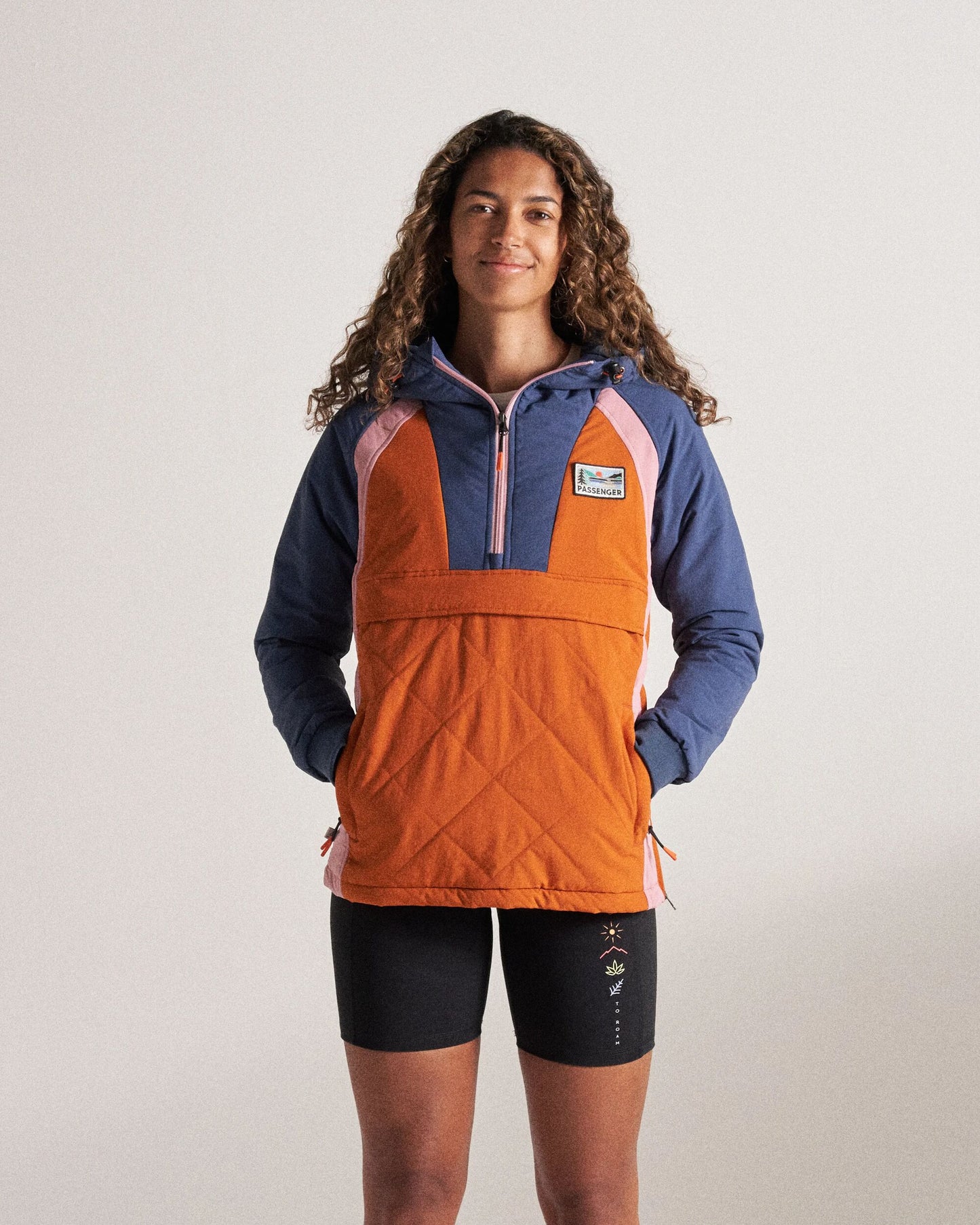 Ocean Recycled Insulated Jacket - Dark Denim/Sunset Orange - Studio Model