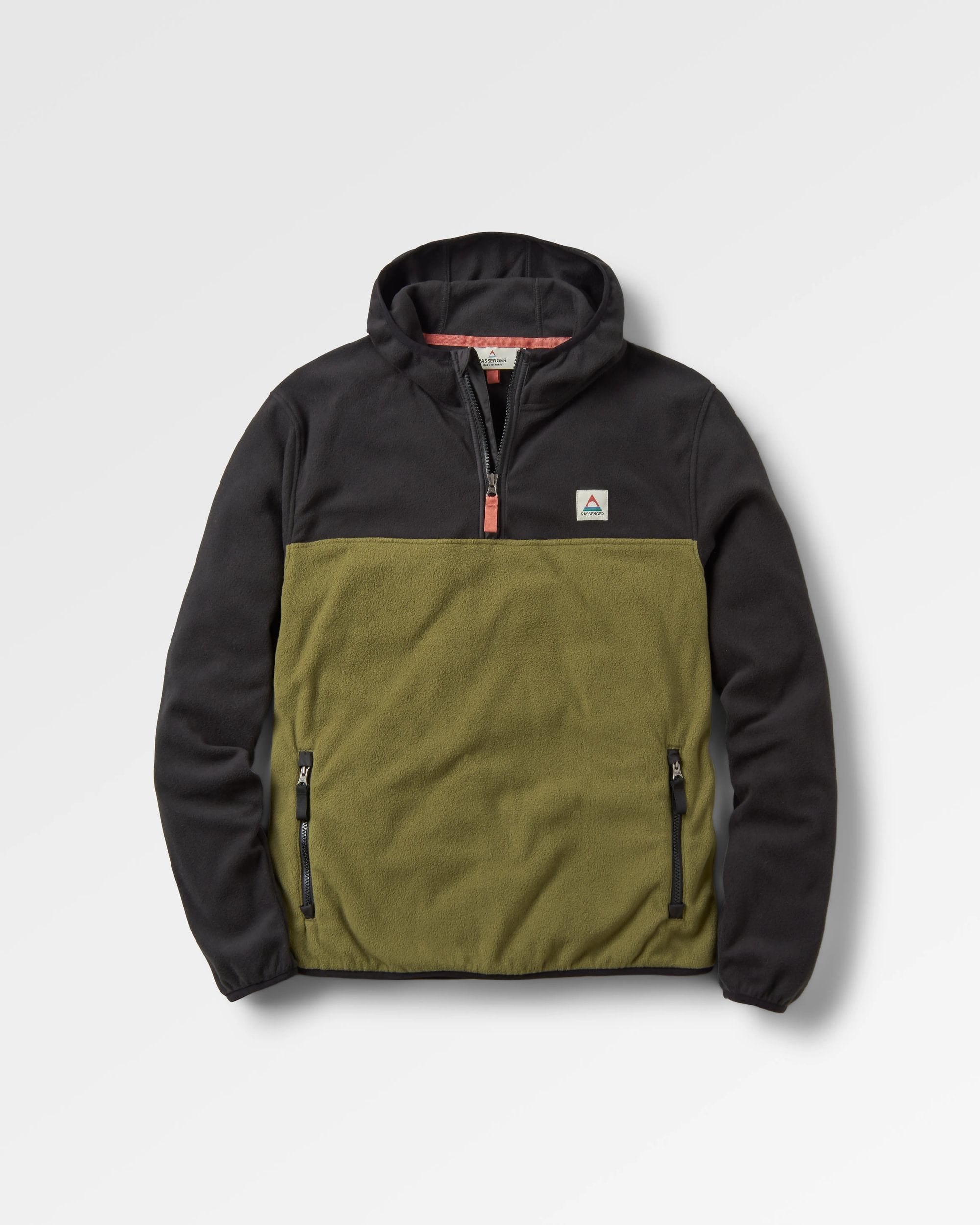 Set Off Recycled Polar Hooded Fleece - Black/Khaki - Flatlay