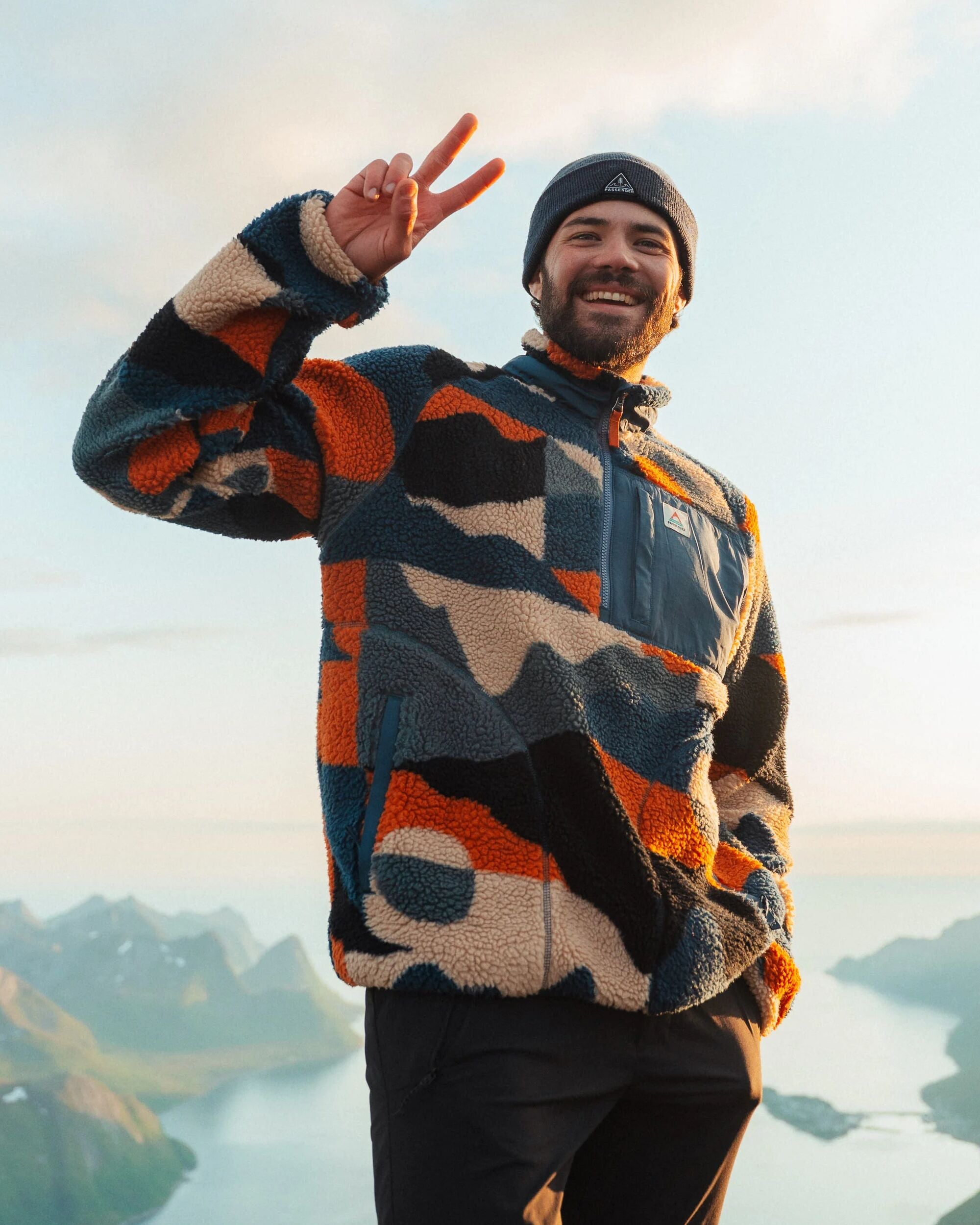 Offroad Recycled Sherpa 1/2 Zip Fleece - Vista Patchwork Dark Denim - IGC