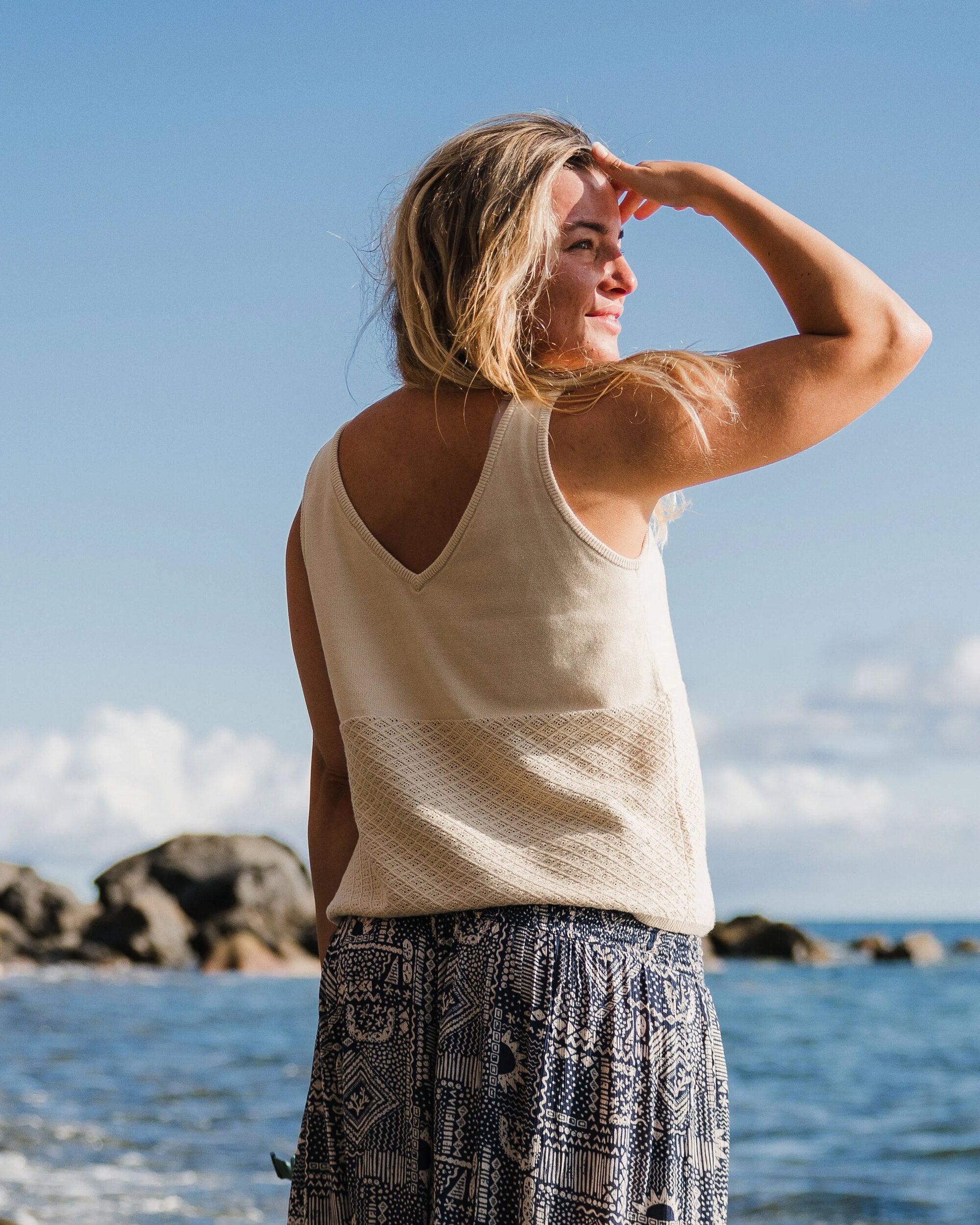 Migrate Organic Knitted Vest - Oat - Lifestyle