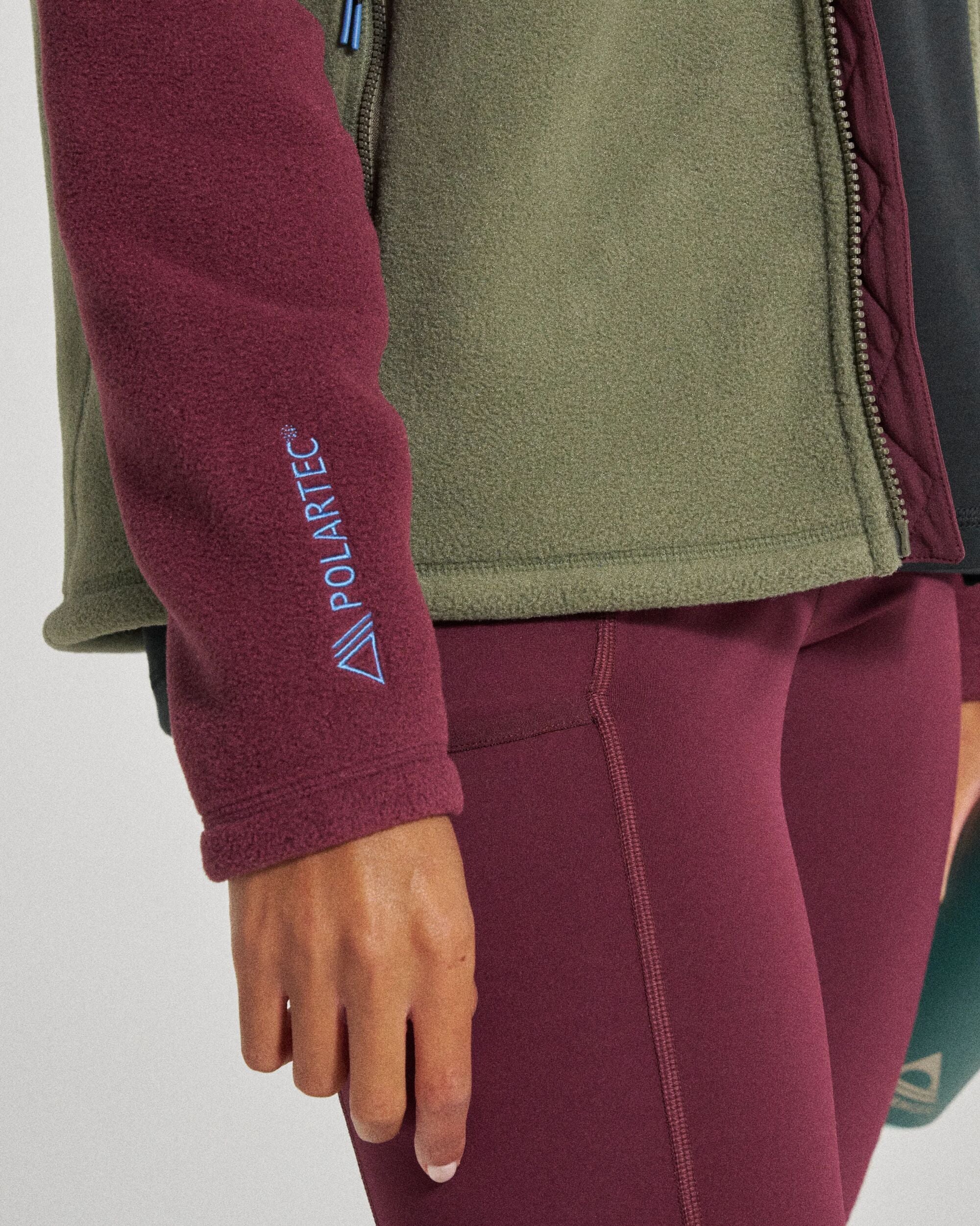 Sierrascape Women's Recycled Polartec® Fleece Hoodie - Fig/Dusty Olive - Studio Model