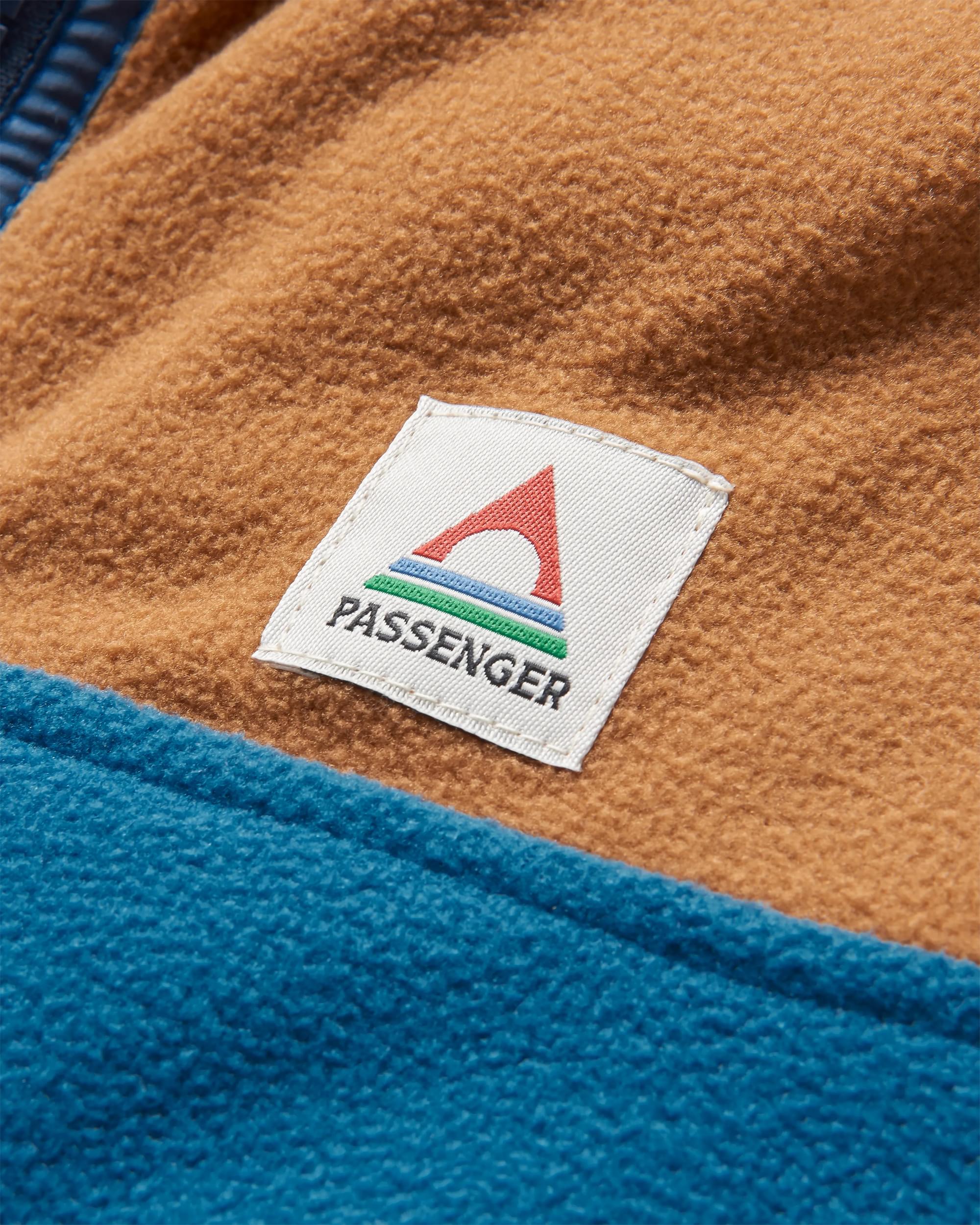 Set Off Recycled Polar 1/4 Zip Fleece - Toffee/Blue Steel - Flatlay