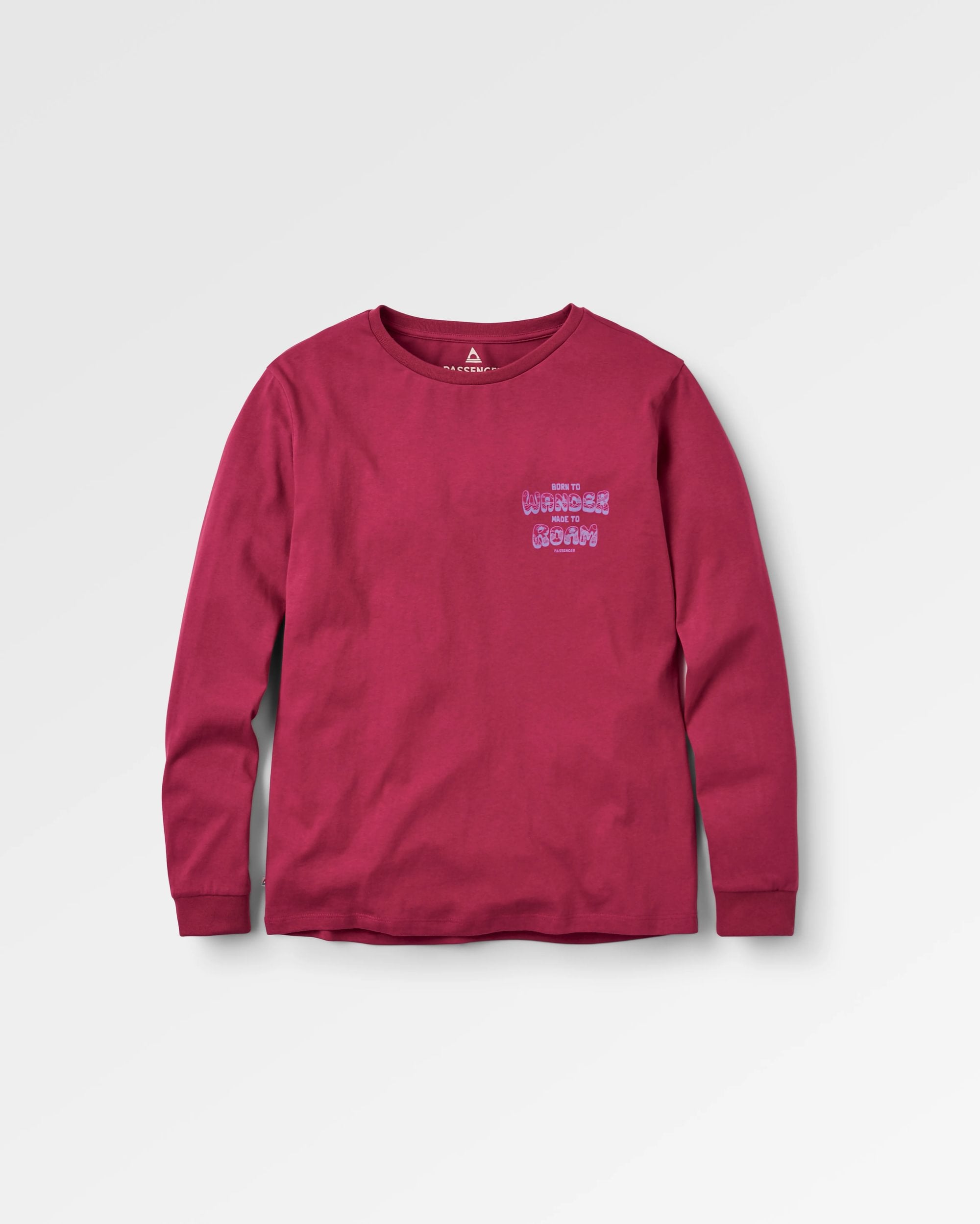 Woodcut Recycled Cotton LS T-Shirt - Cranberry - Flatlay