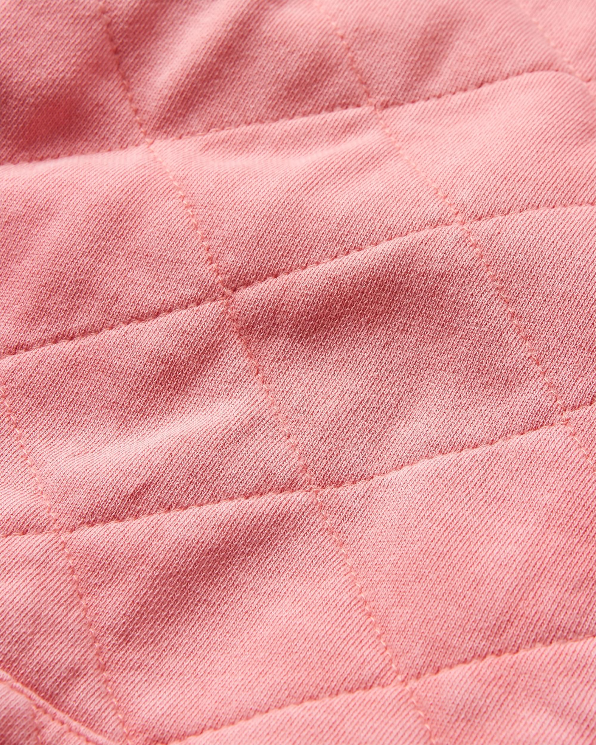 Clementine Recycled Quilted Popper Up Hoodie - Shell Pink - Flatlay