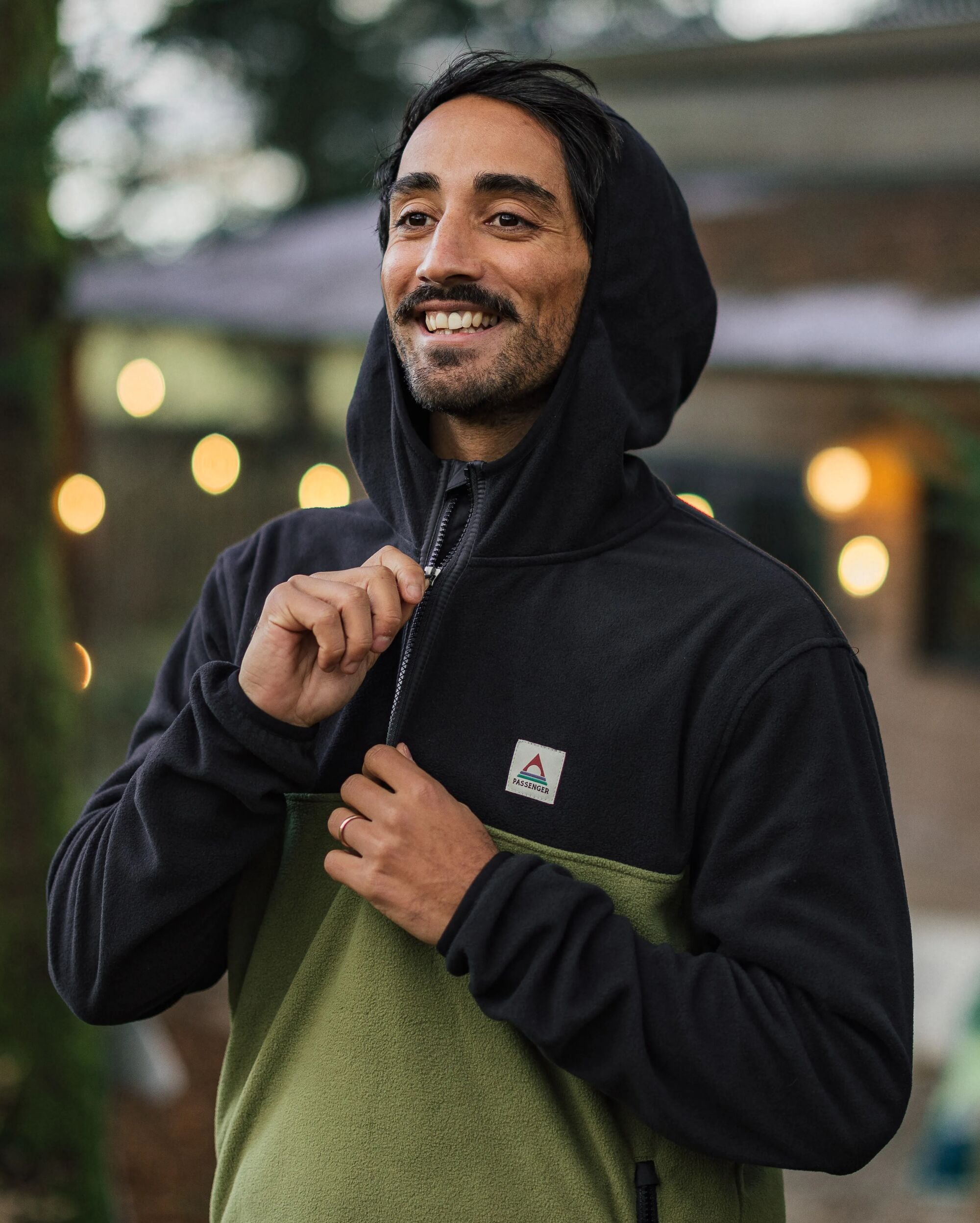 Set Off Recycled Polar Hooded Fleece - Black/Khaki - Lifestyle