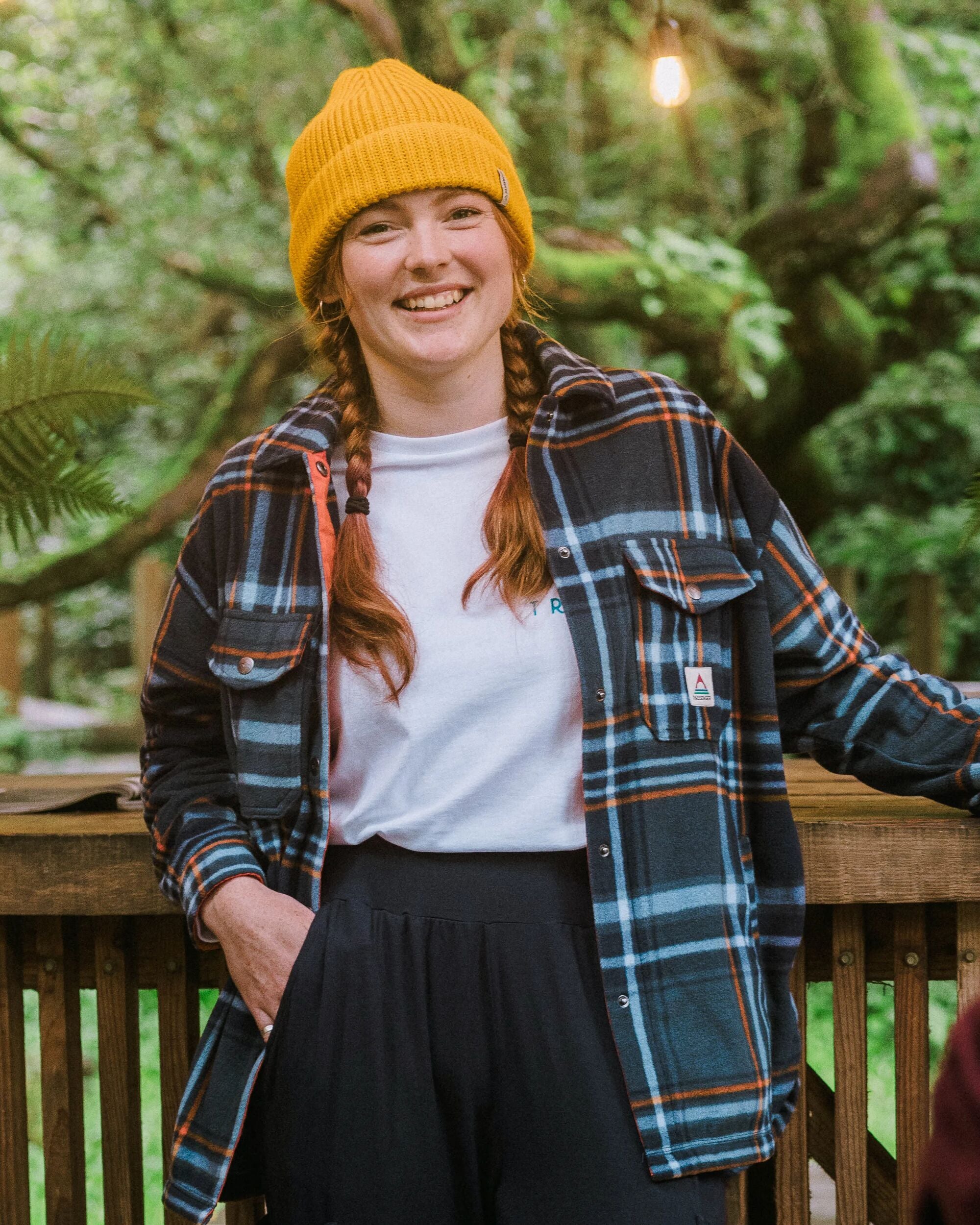 East Recycled Polar Fleece Shirt - Rich Navy/Faded Denim Check - Lifestyle