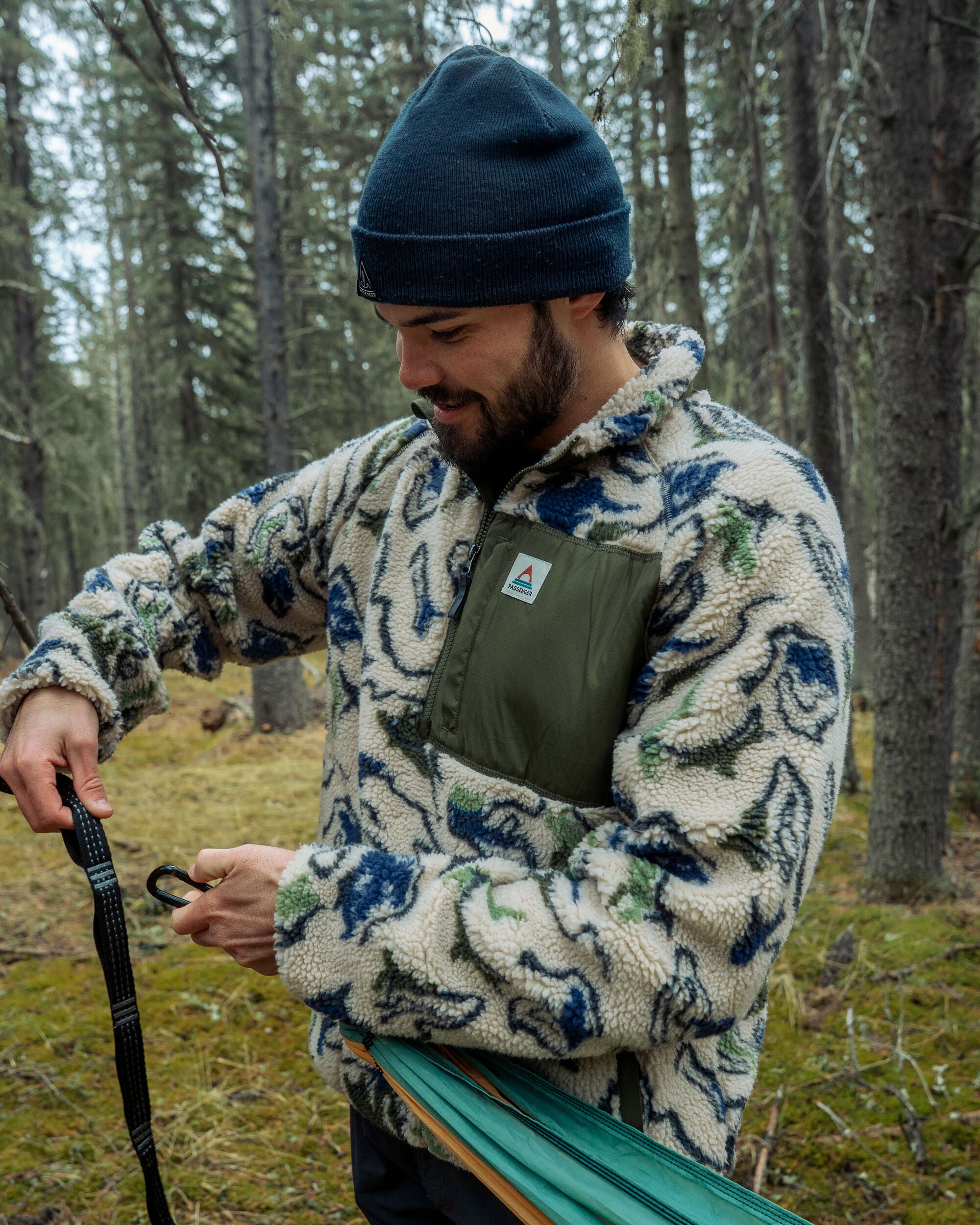 Offroad Recycled Sherpa 1/2 Zip Fleece - Abstract Strata Green - IGC