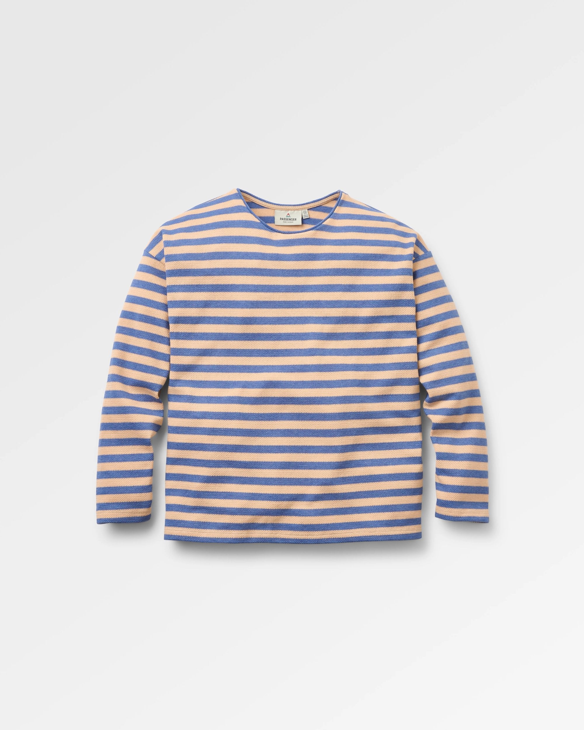 Panorama Striped LS T-Shirt - Faded Denim/Orange Peach Stripe - Flatlay