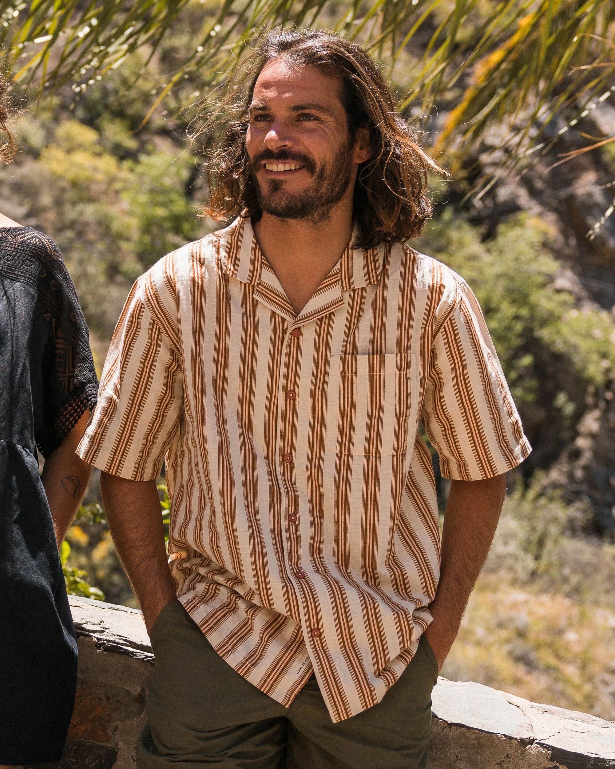 Cove Organic Textured Shirt - Sunset Orange Stripe - Lifestyle