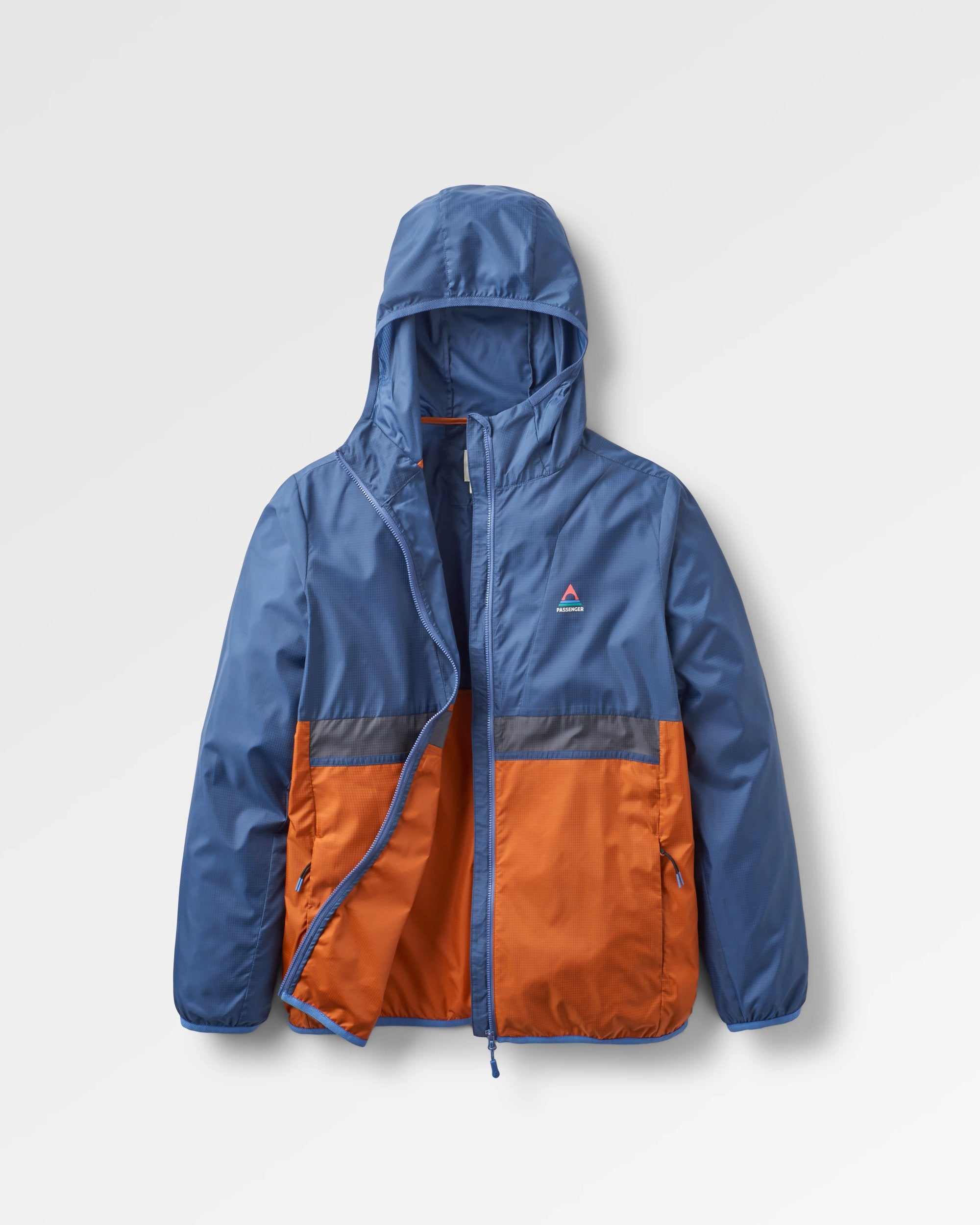 Viento Recycled Windshell Jacket - Dark Denim/Sunset Orange - Flatlay