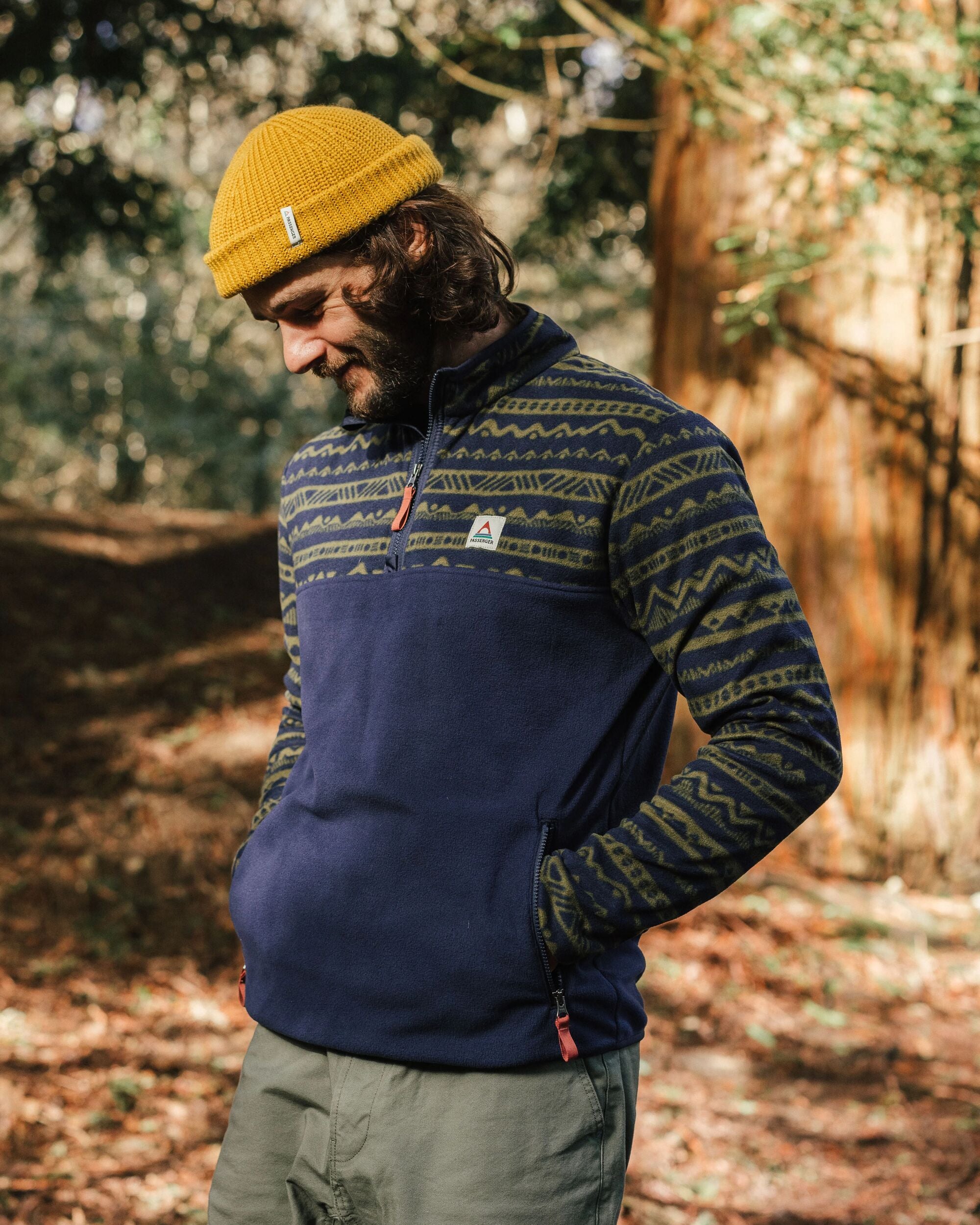 Set Off Recycled Polar Fleece - Mountain Geo Khaki/Rich Navy - Lifestyle