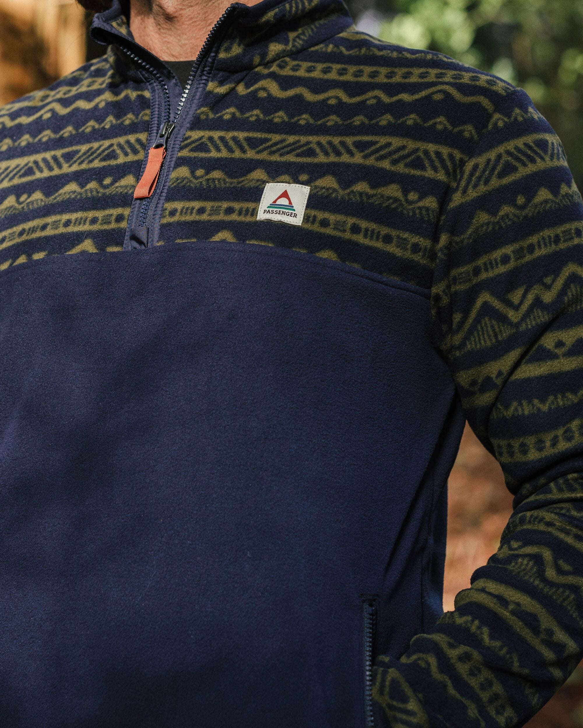Set Off Recycled Polar 1/4 Zip Fleece - Mountain Geo Khaki/Rich Navy - Lifestyle
