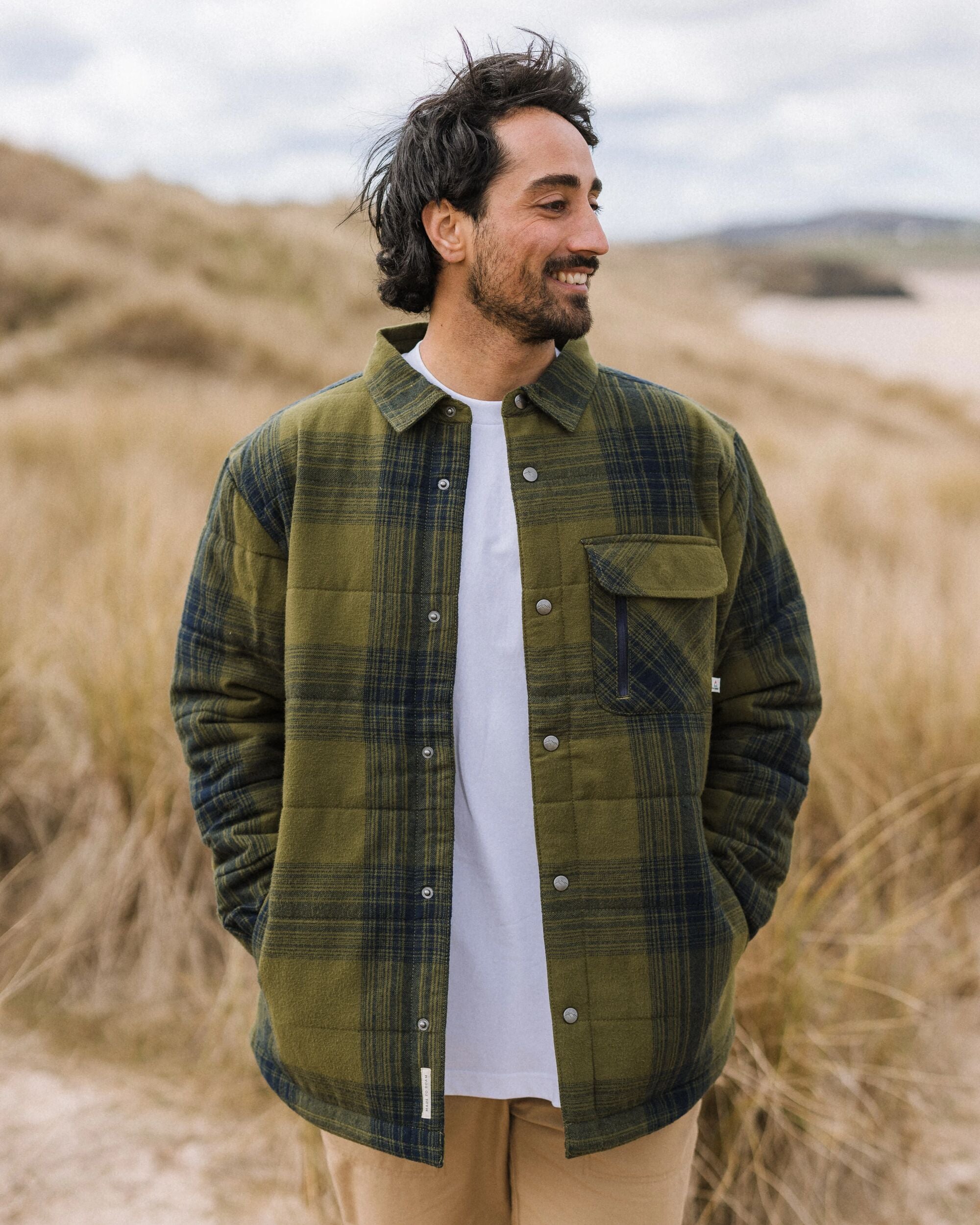 Taranaki Quilted Overshirt - Navy/Khaki Check - Lifestyle