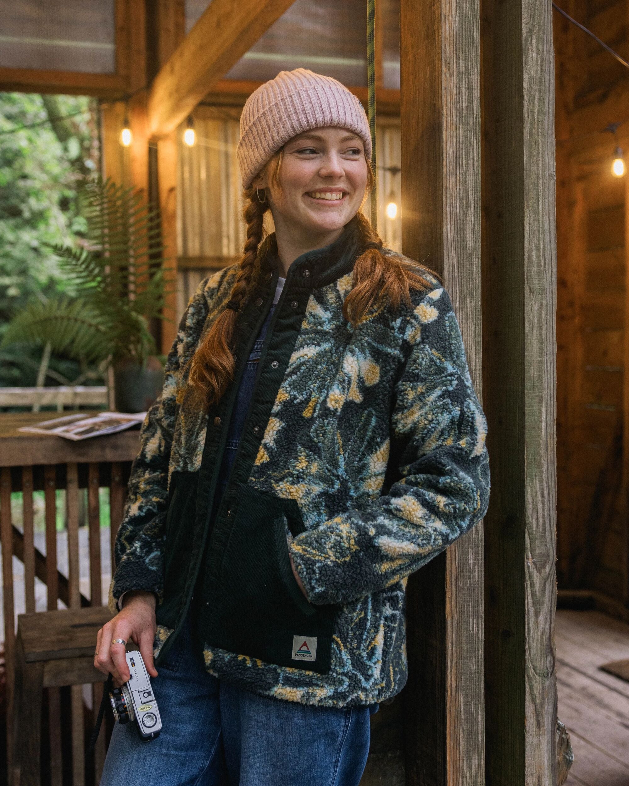 Clover Recycled Cotton-Lined Sherpa Fleece - Frost Dark Fern - Lifestyle