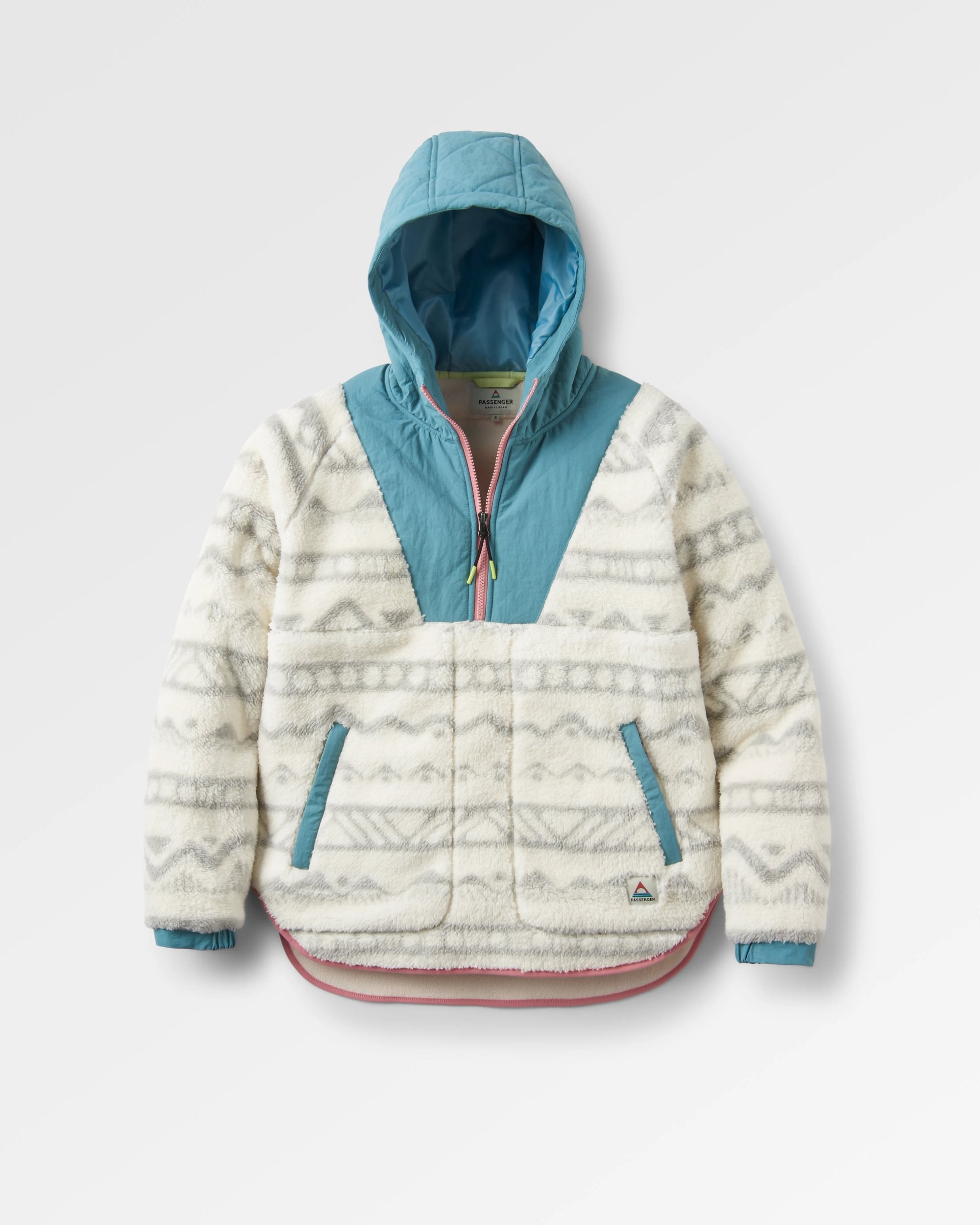 Beaumont Recycled Sherpa Hooded Fleece - Mountain Geo Vintage White - Flatlay