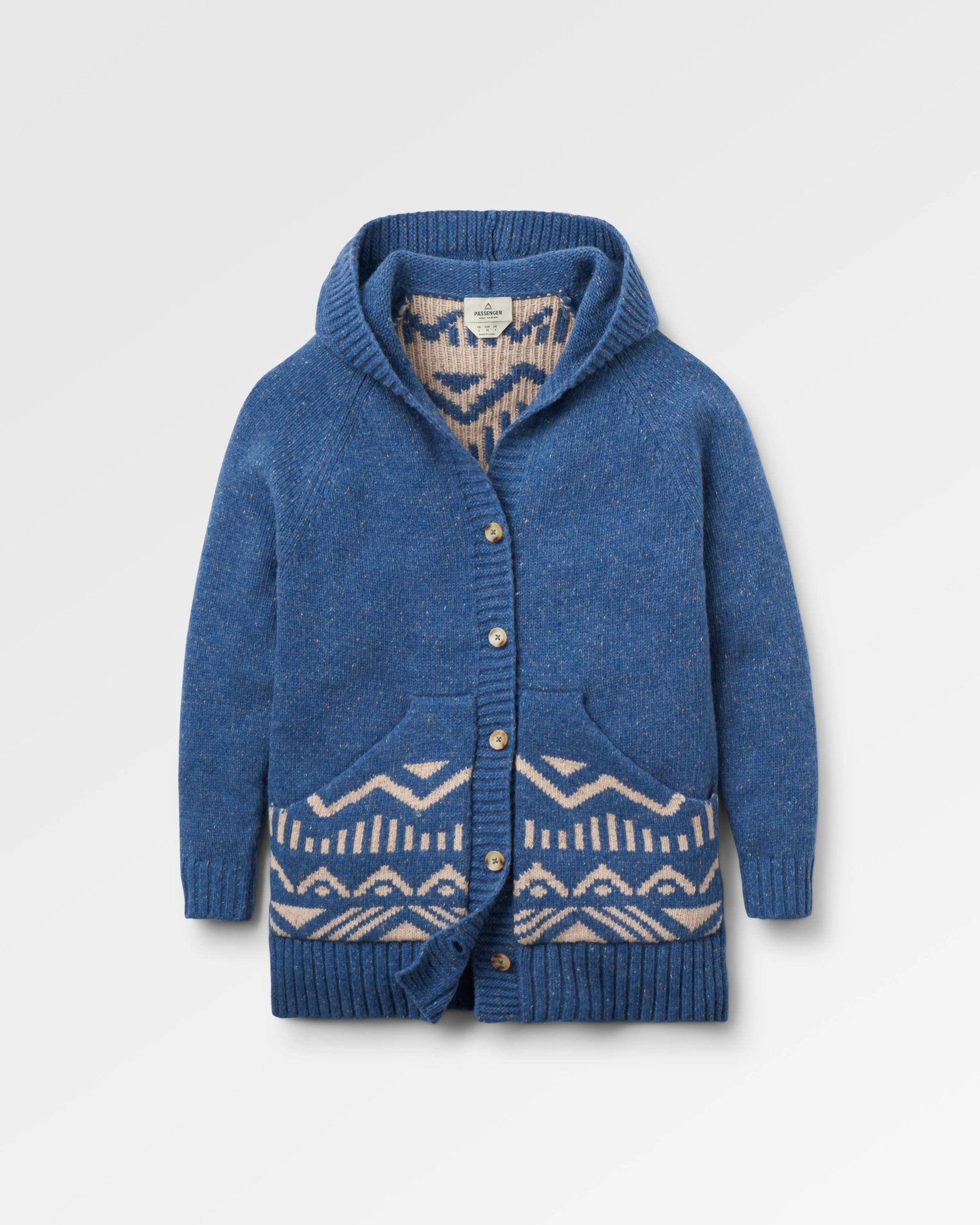 Snoozle Recycled Knitted Hooded Cardigan - Rich Navy - Flatlay