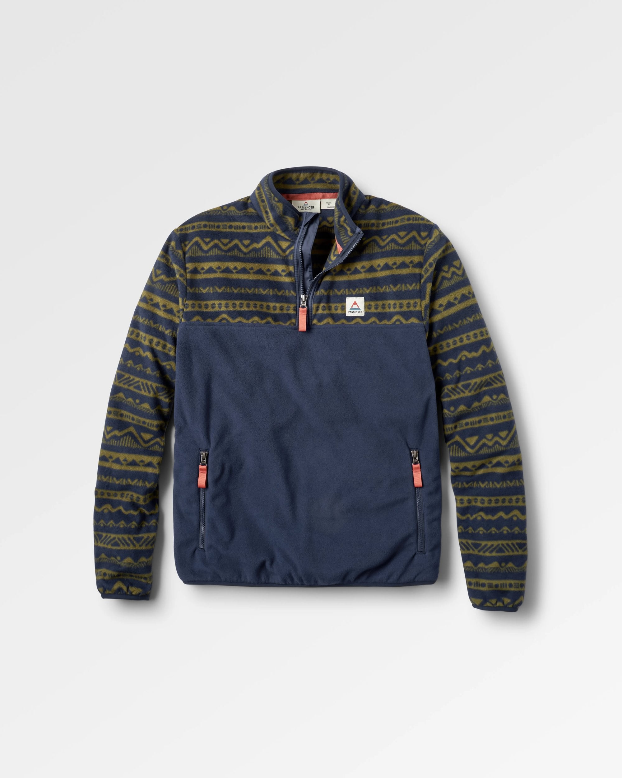 Set Off Recycled Polar 1/4 Zip Fleece - Mountain Geo Khaki/Rich Navy - Flatlay