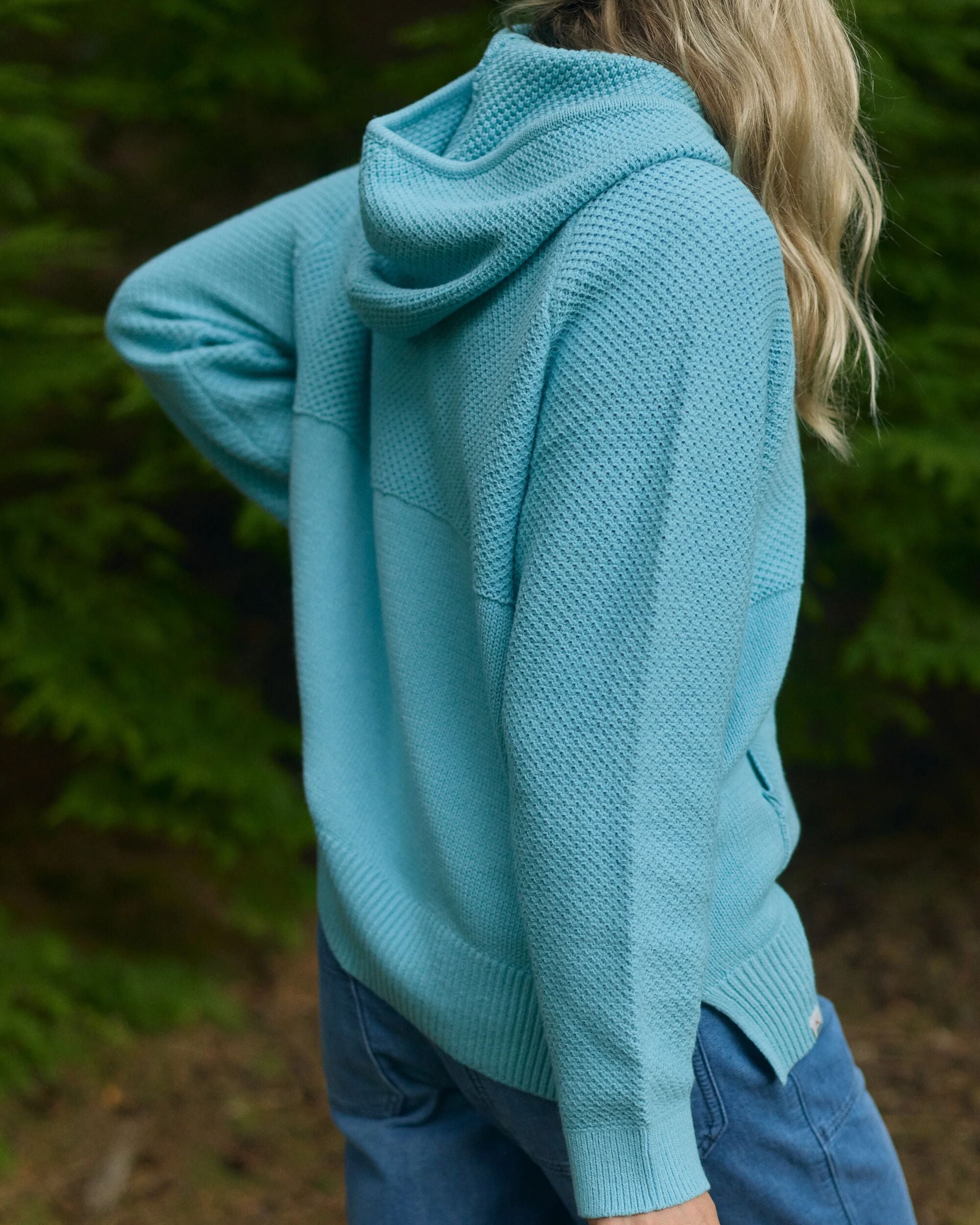 Cove Organic Cotton Knitted Hoodie - Retro Blue  - Lifestyle