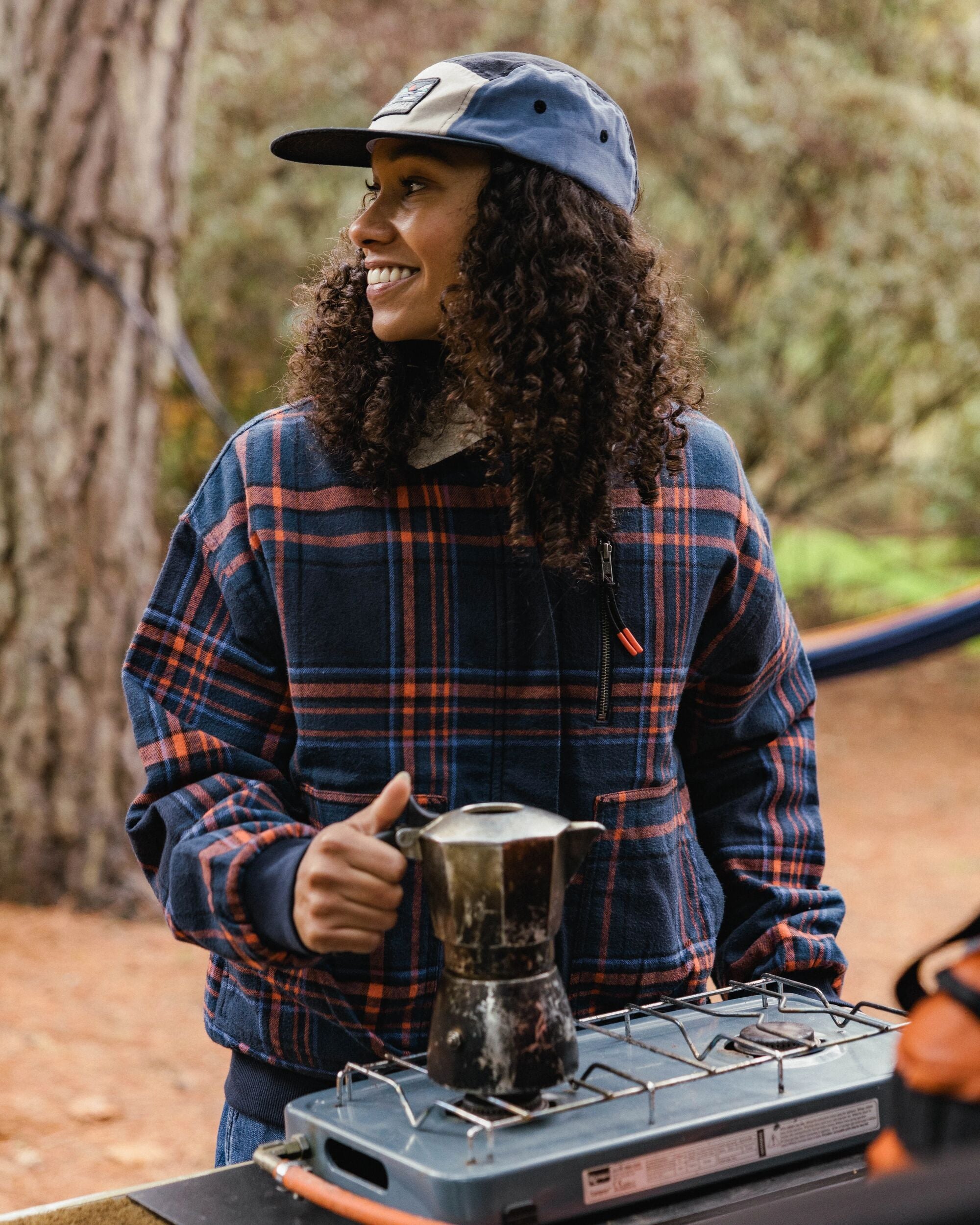 On The Go Insulated Bomber Jacket - Rich Navy/Ember Orange Check  - Lifestyle