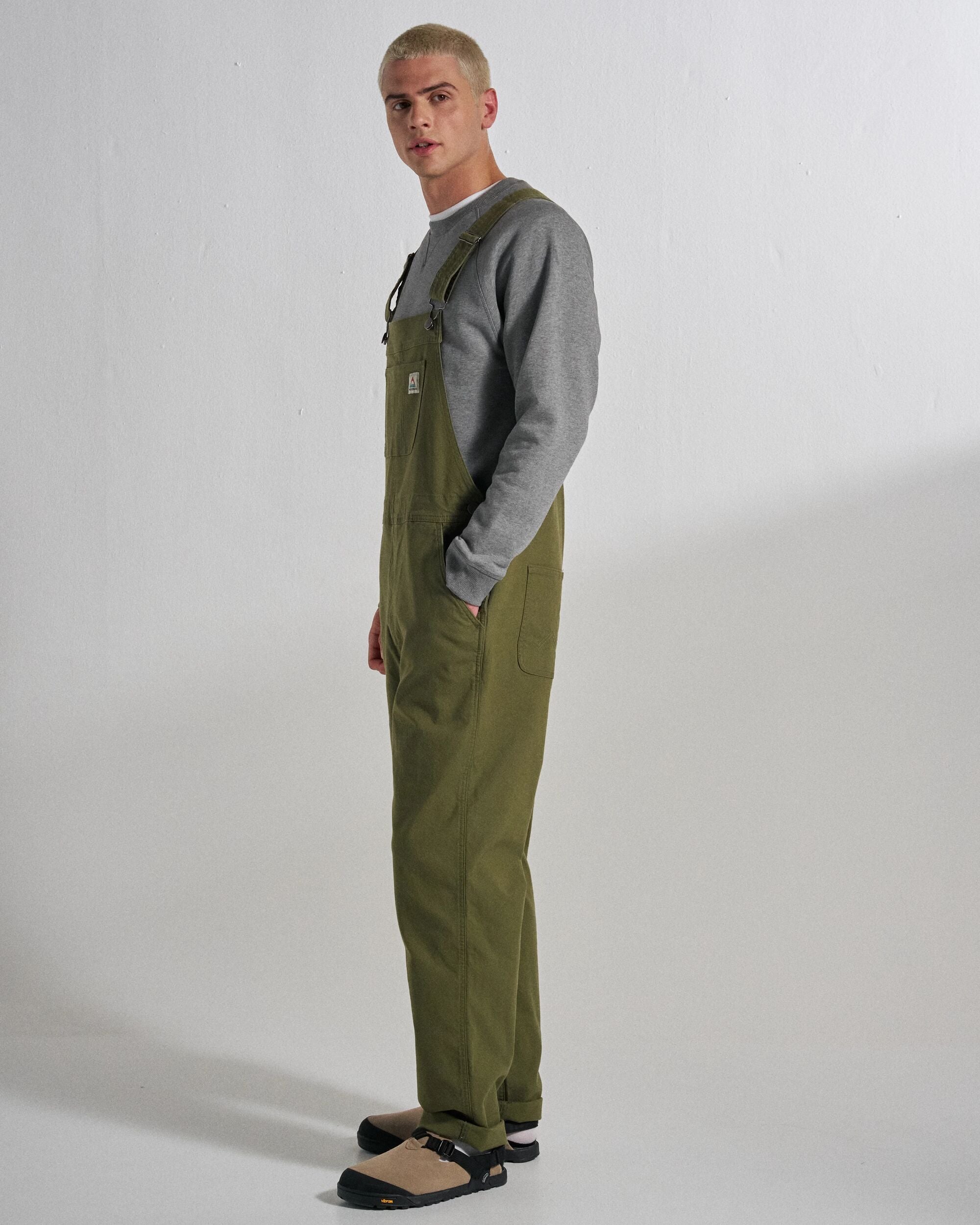 Vantage Cotton Canvas Dungaree - Khaki - Studio Model