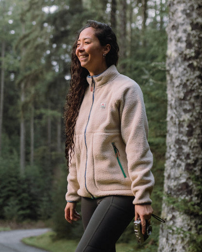 Fairbanks Full Zip Recycled Sherpa Fleece - Oatmeal - Lifestyle