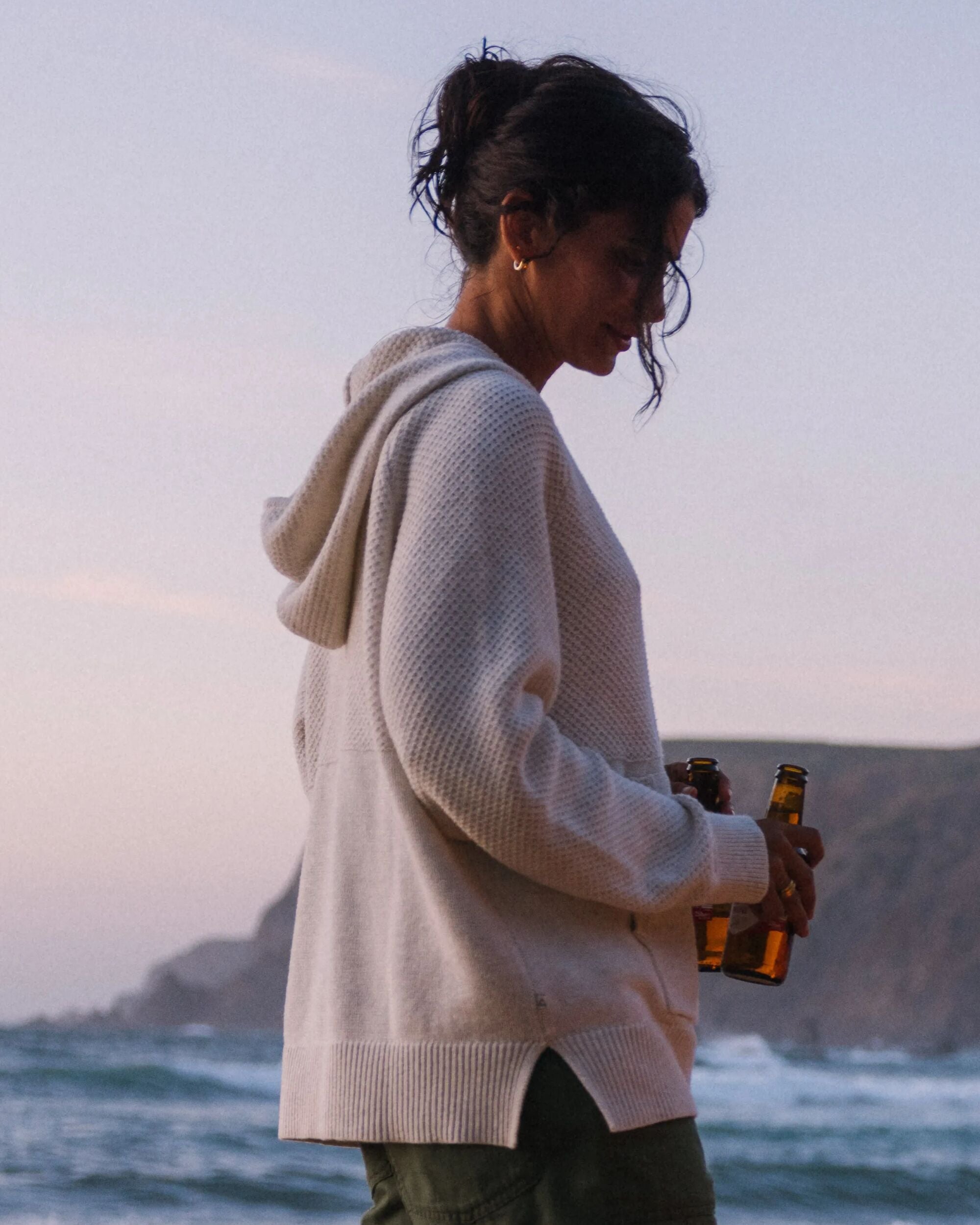 Cove Organic Cotton Knitted Hoodie - Off White - Lifestyle