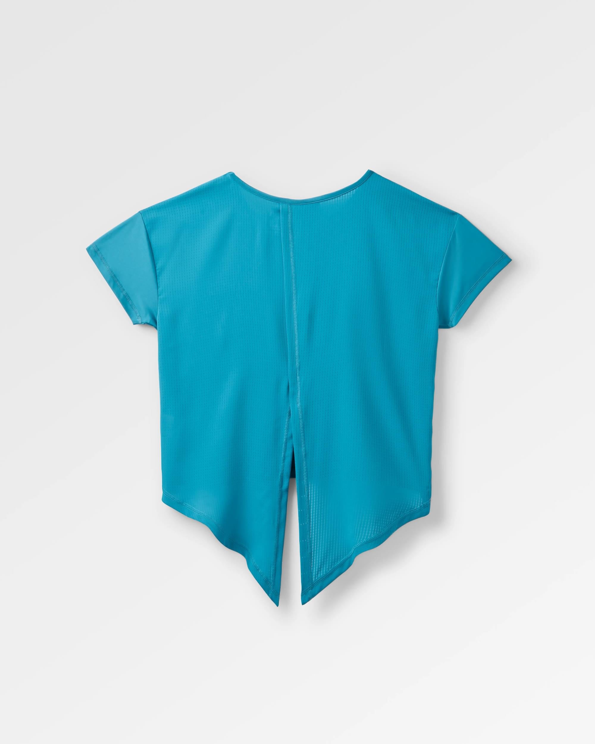 Chakra Tie Back Active Recycled T-Shirt - Blue Steel - Flatlay