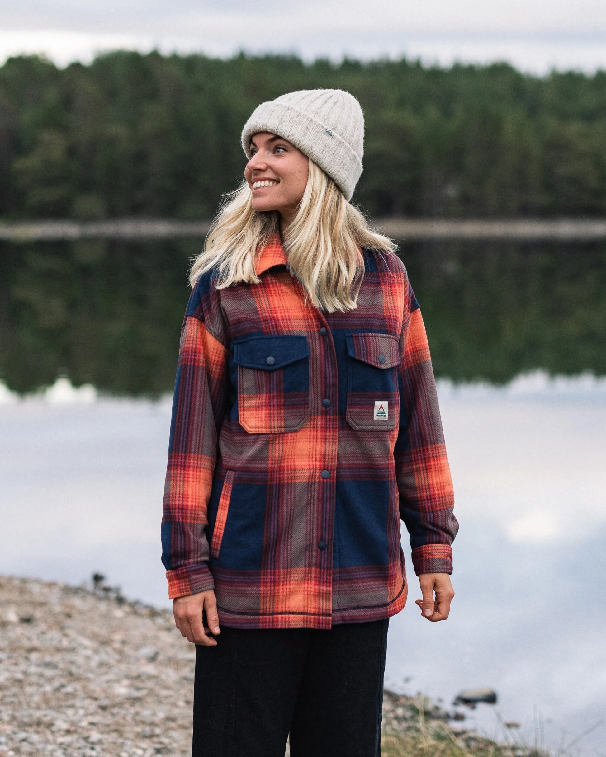 East Recycled Polar Fleece Shirt - Rich Navy/ Red Ochre Check