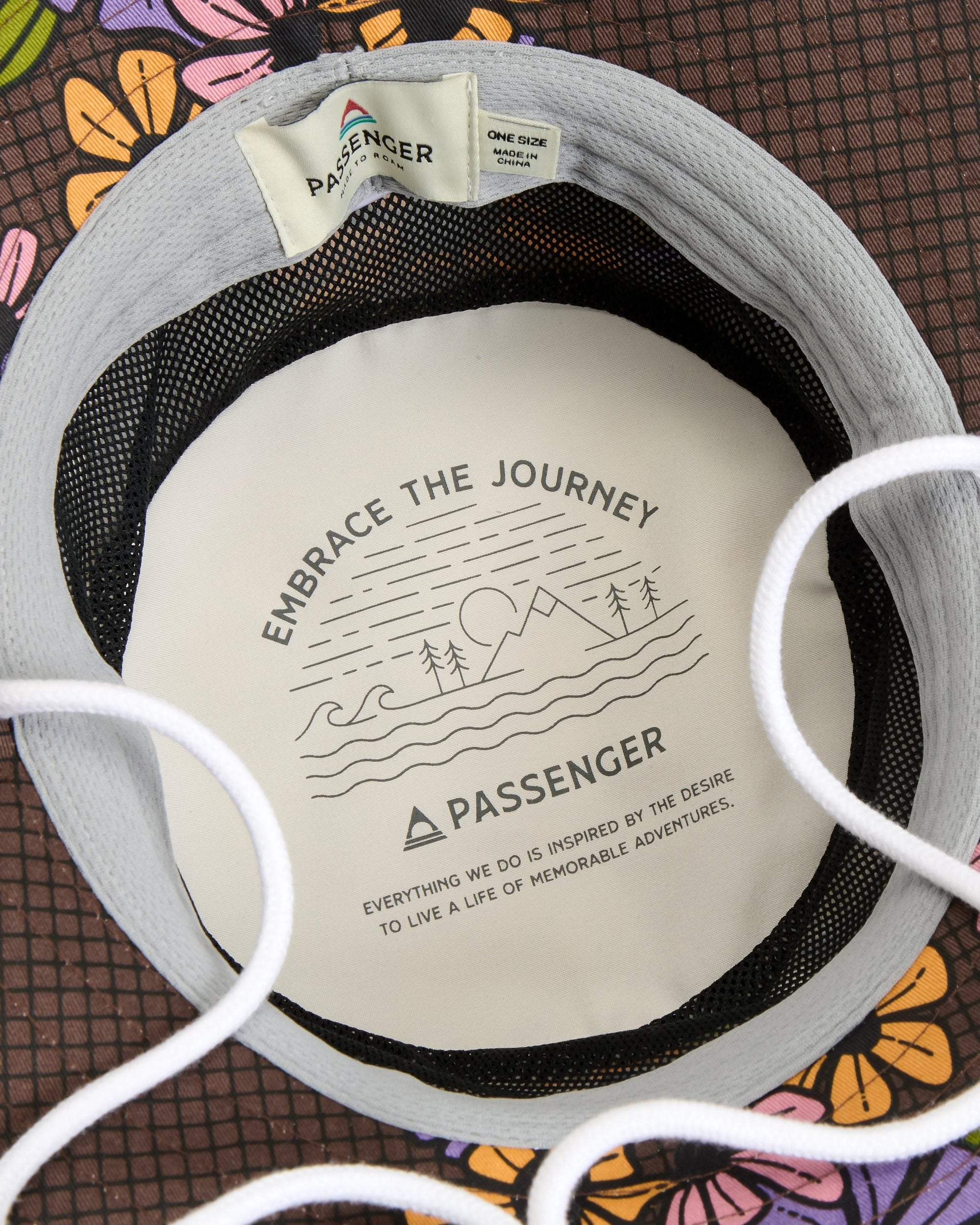 Shaded Organic Bucket Hat - Floral Grid Espresso - Flatlay