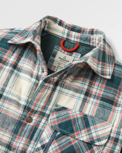 Taranaki Quilted Overshirt - Off White/Dark Fern Check - Flatlay