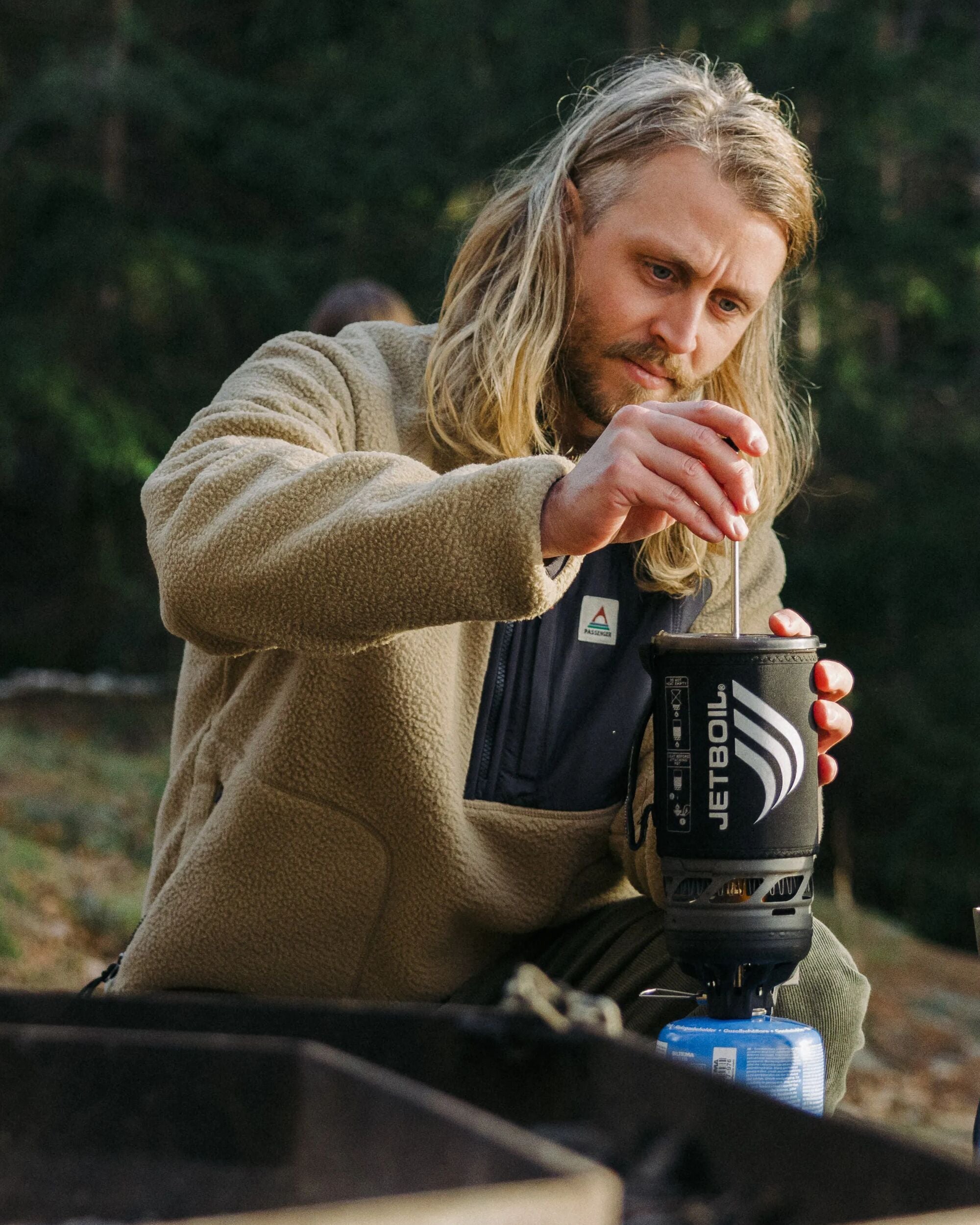 Offgrid 1/2 Zip Recycled Sherpa Fleece - Biscuit - Lifestyle