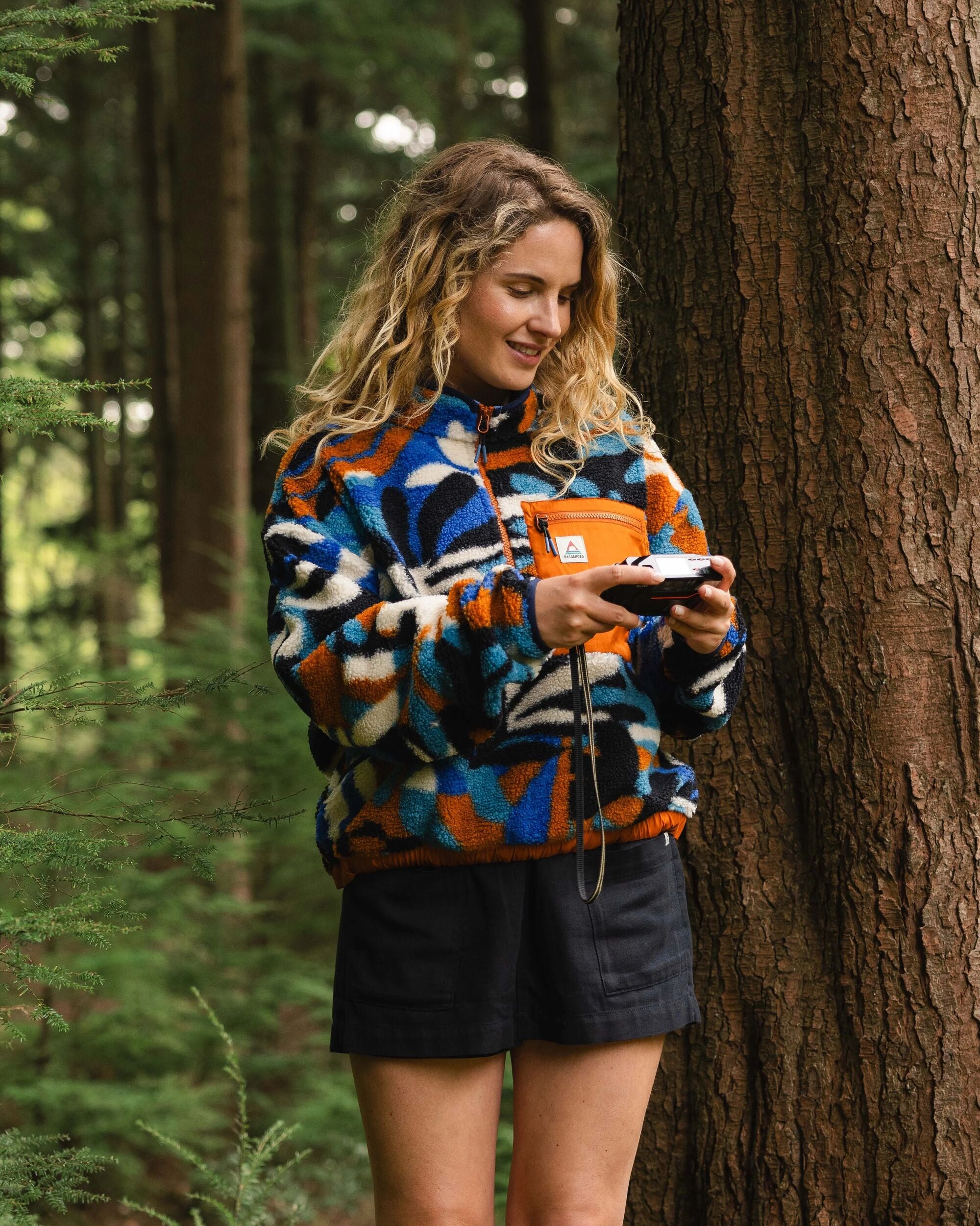 Ravi Recycled Sherpa Fleece - Mountain Foliage Blue - Lifestyle