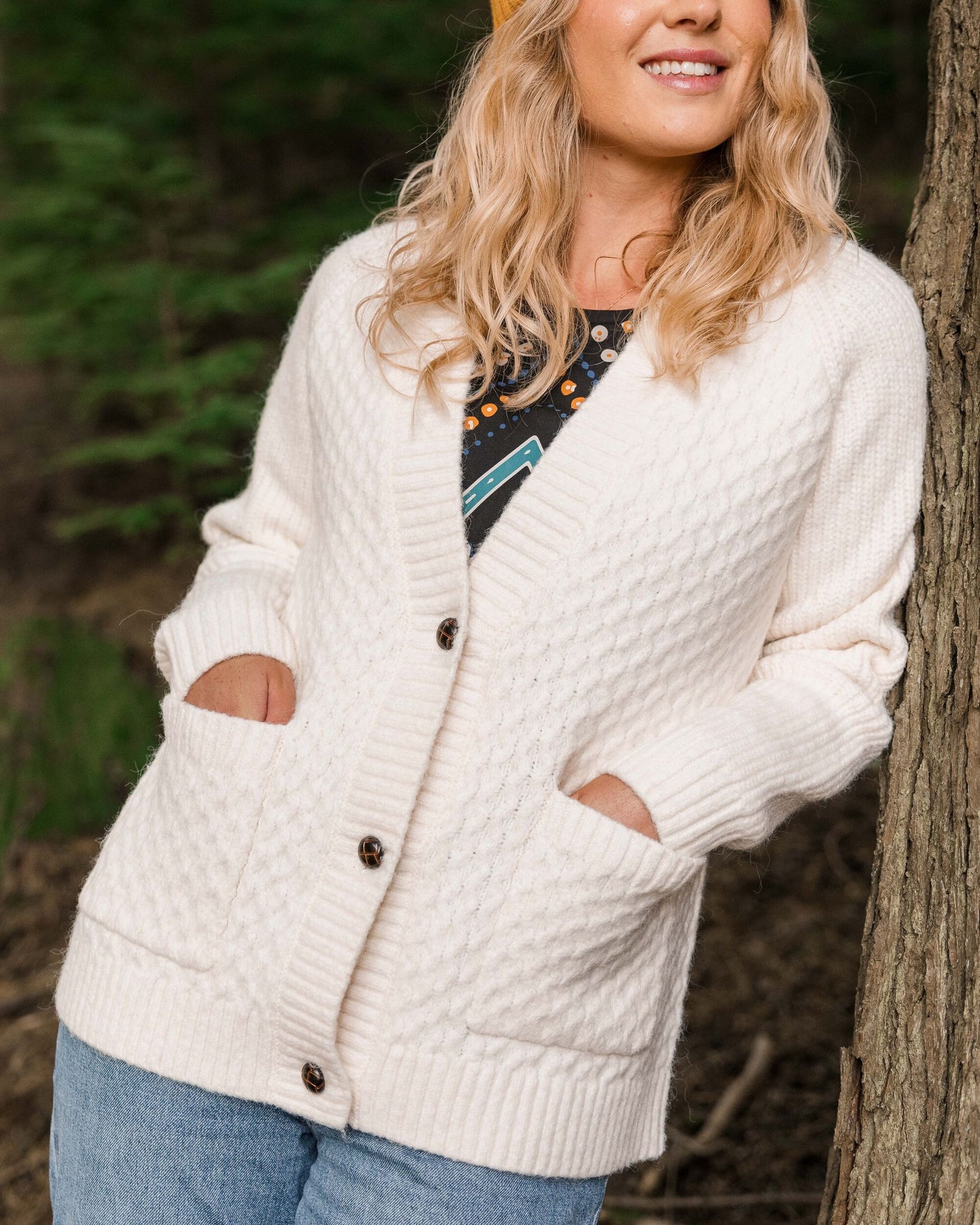 Homey Recycled Knitted Cable Cardigan - Off White
