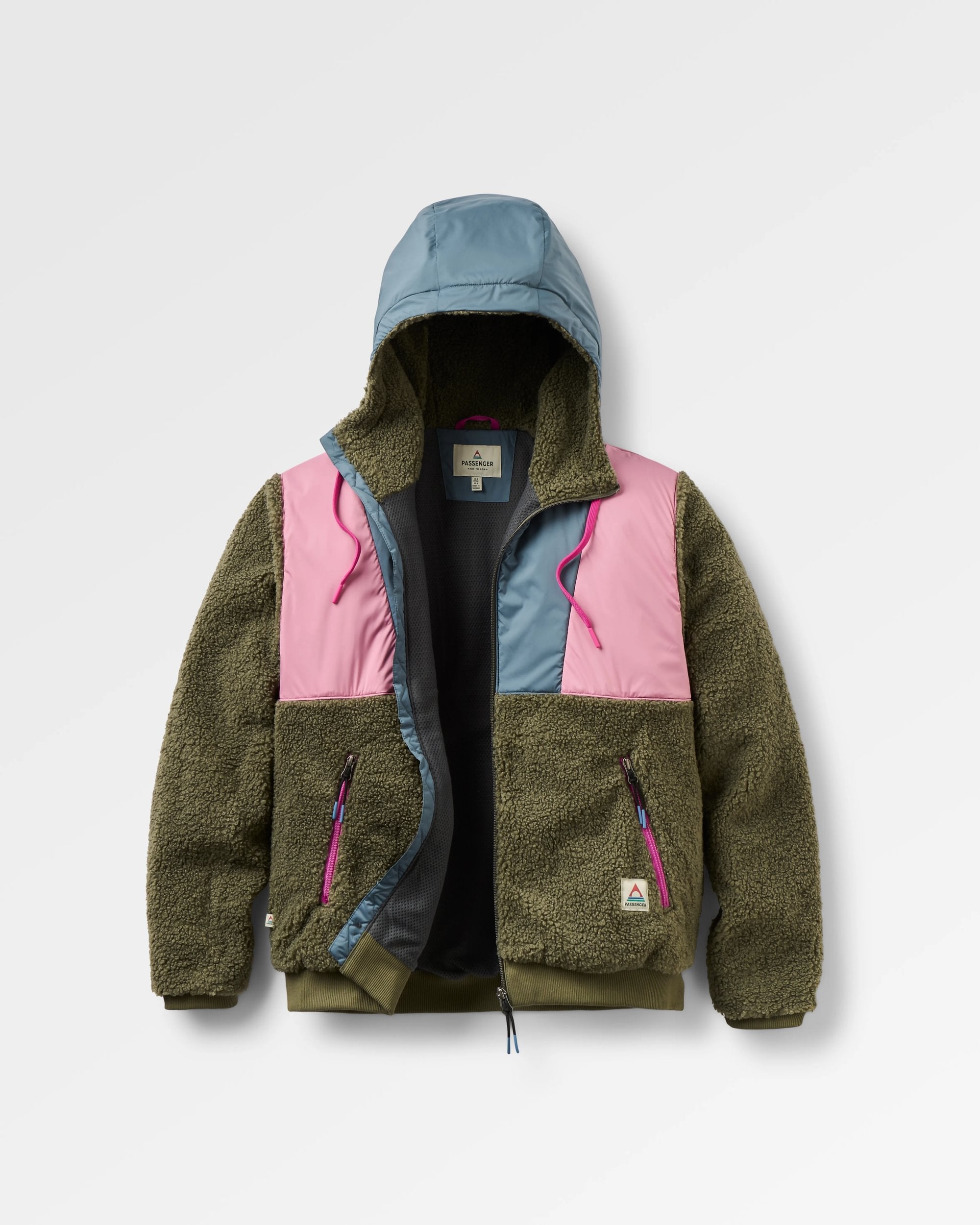 Joy Full Zip Hooded Sherpa Fleece - Dusty Olive - Flatlay