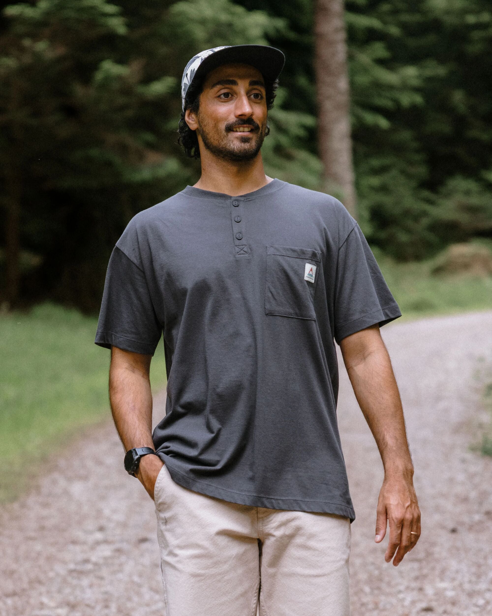 Heritage Relaxed Fit Henley T-Shirt - Faded Black - Lifestyle