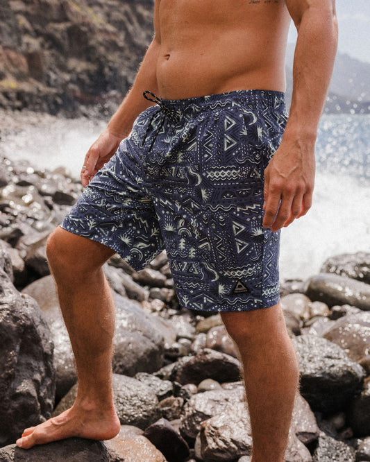 Drifter Beach Linerless Short - Elemental Geo Purple Indigo - Lifestyle
