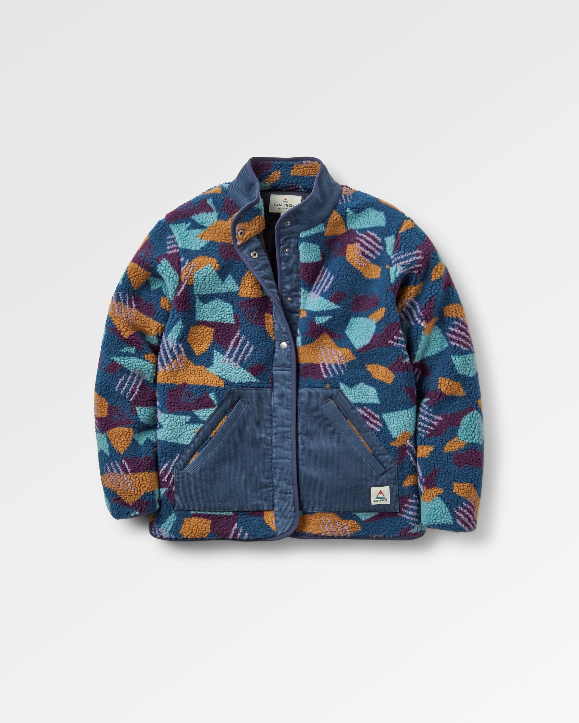 Clover Recycled Cotton-Lined Sherpa Fleece - Deep Blue Camo Pattern - Flatlay