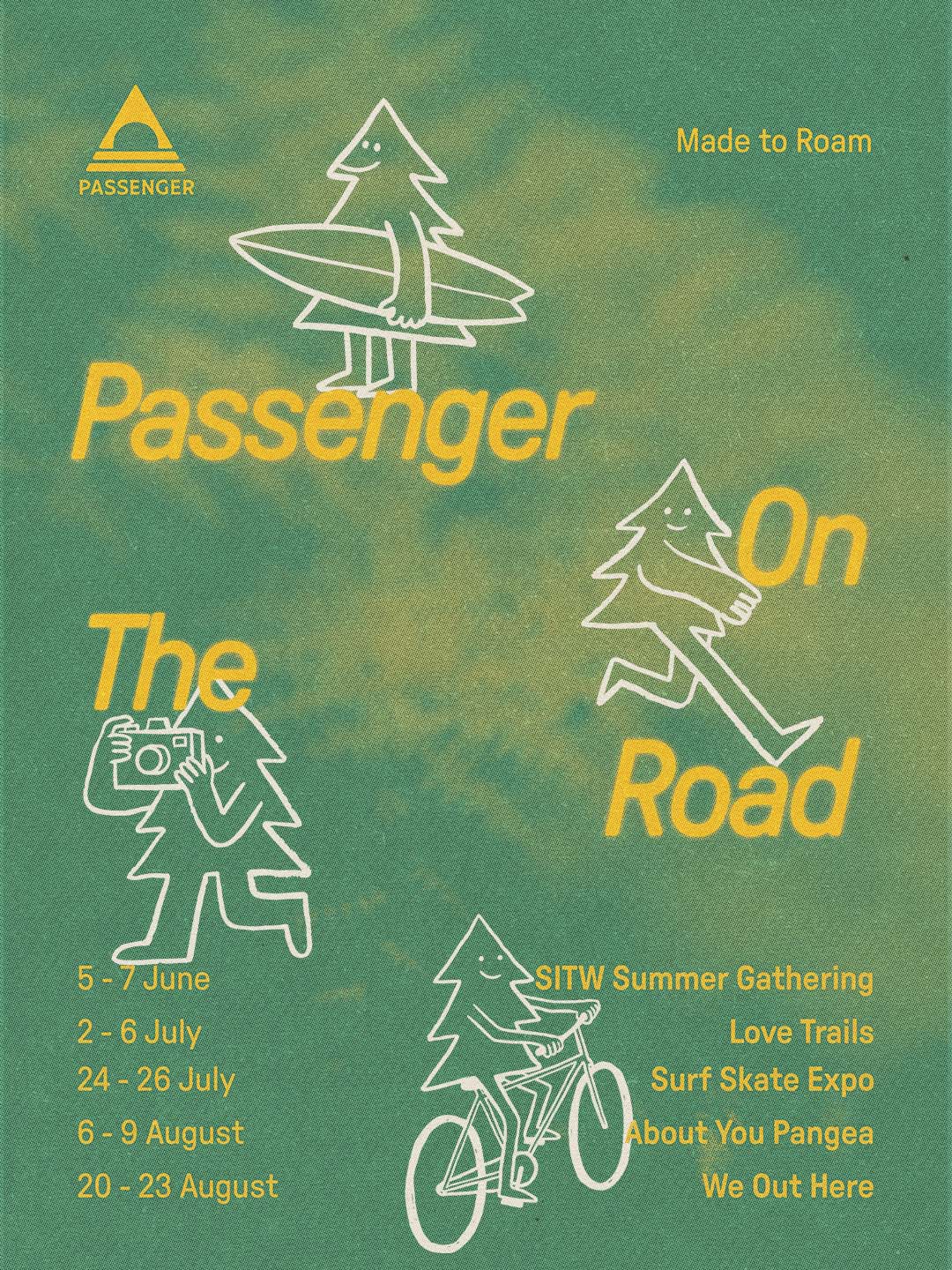 a poster featuring tree characters and festival dates for Passenger's events in 2026