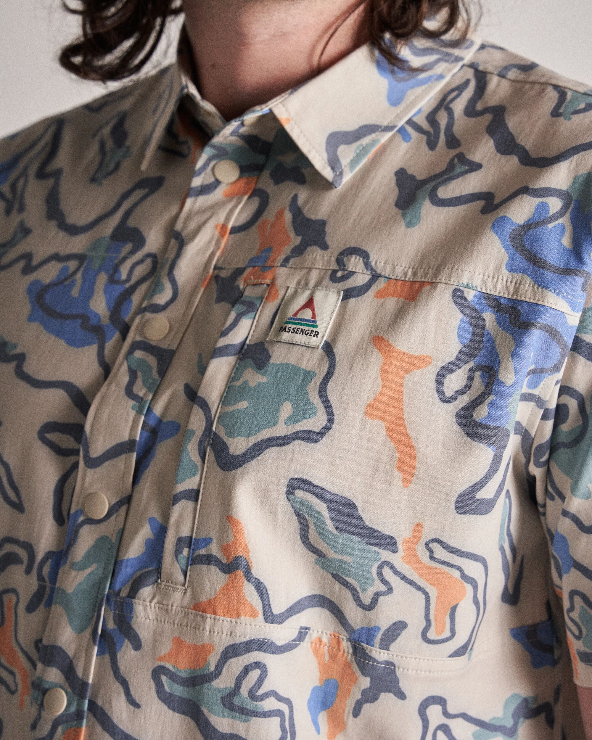 Traveller Short Sleeve Stretch Shirt - Abstract Strata Multi - Studio Model